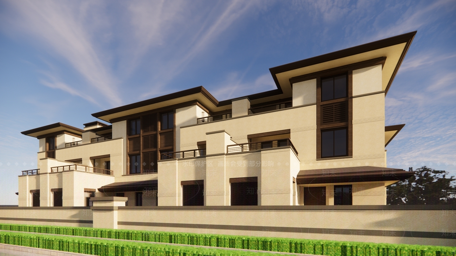 新中式坡屋顶联排别墅SU模型下载【ID:1139216695】