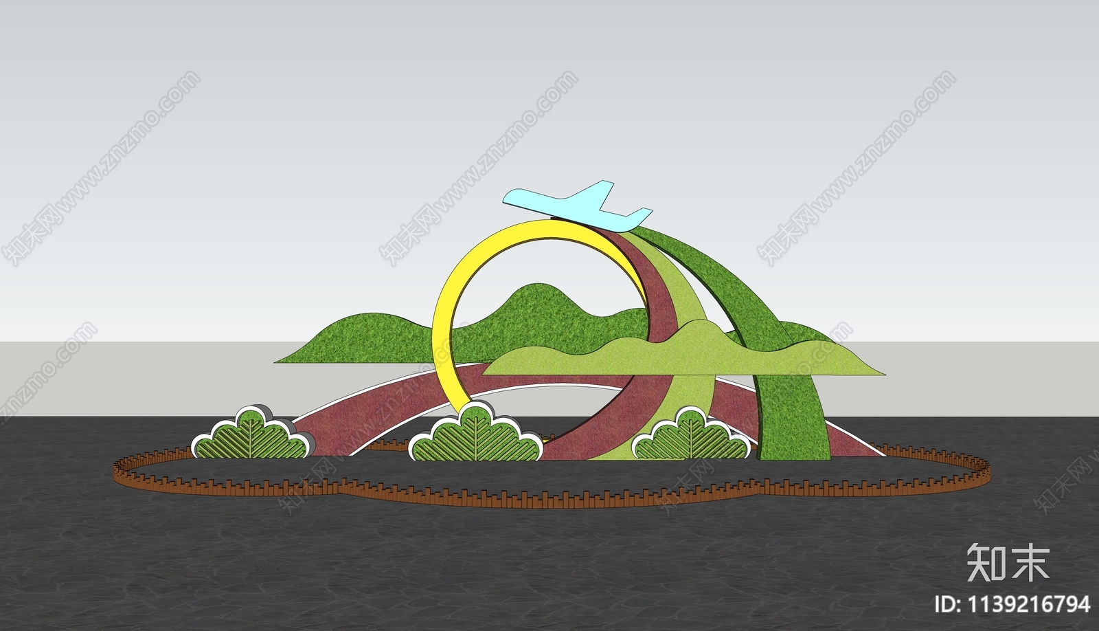 现代绿雕立体花坛SU模型下载【ID:1139216794】