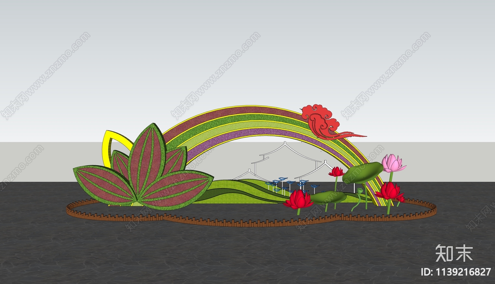 现代绿雕立体花坛SU模型下载【ID:1139216827】