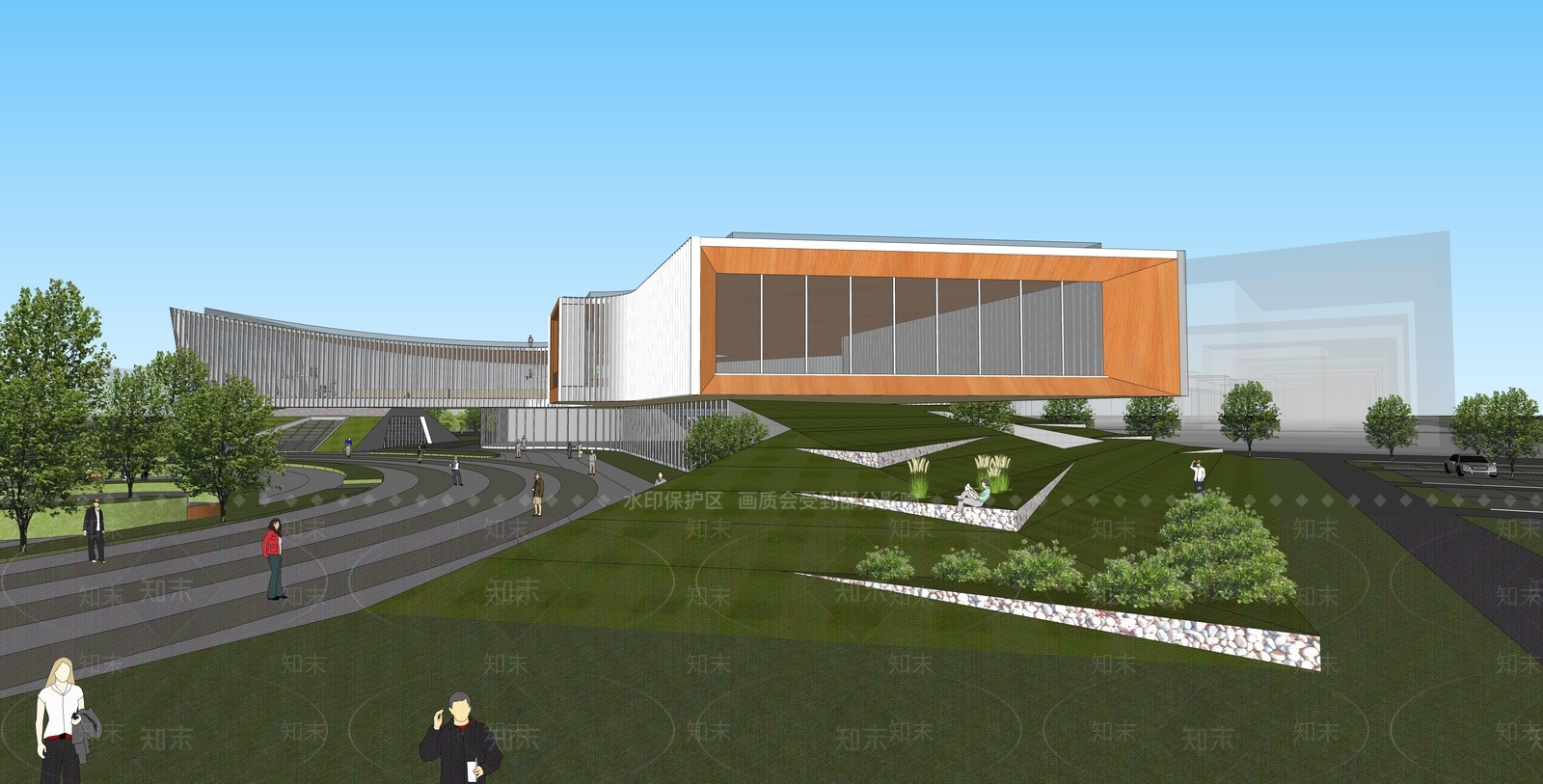 现代展览馆建筑SU模型下载【ID:1139225692】