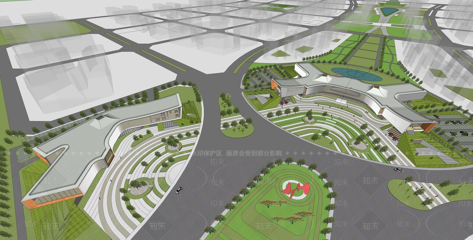 现代展览馆建筑SU模型下载【ID:1139225692】