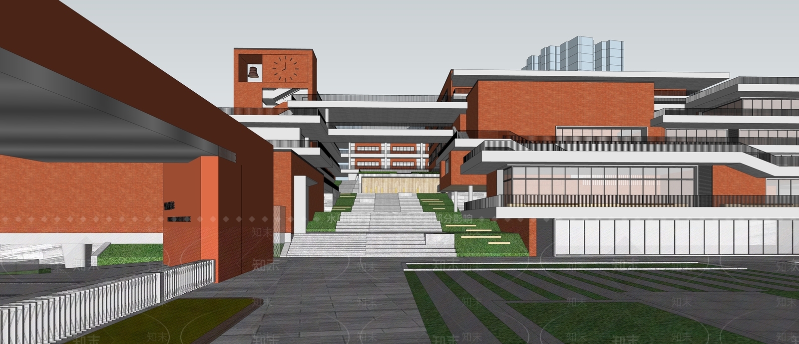 现代小学初中学校建筑SU模型下载【ID:1139227572】_知末su模型网
