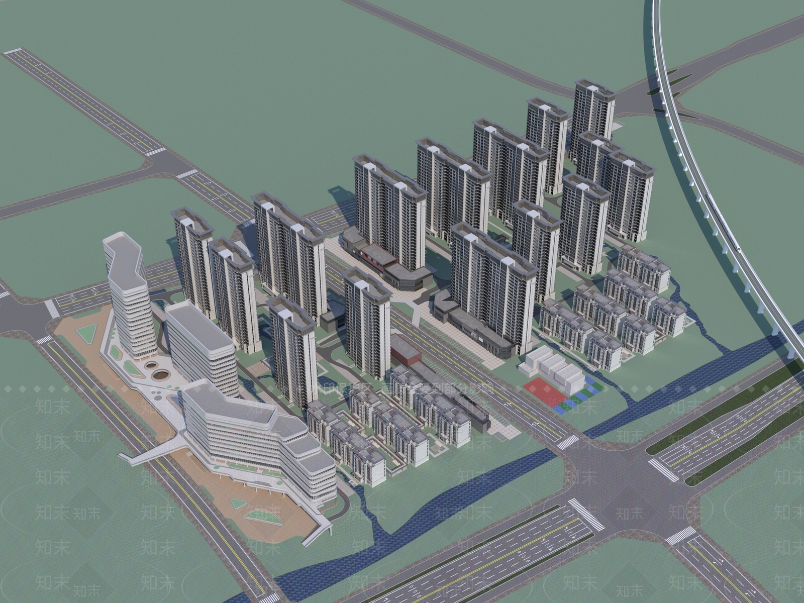 现代小区规划鸟瞰3D模型下载【ID:1139233425】