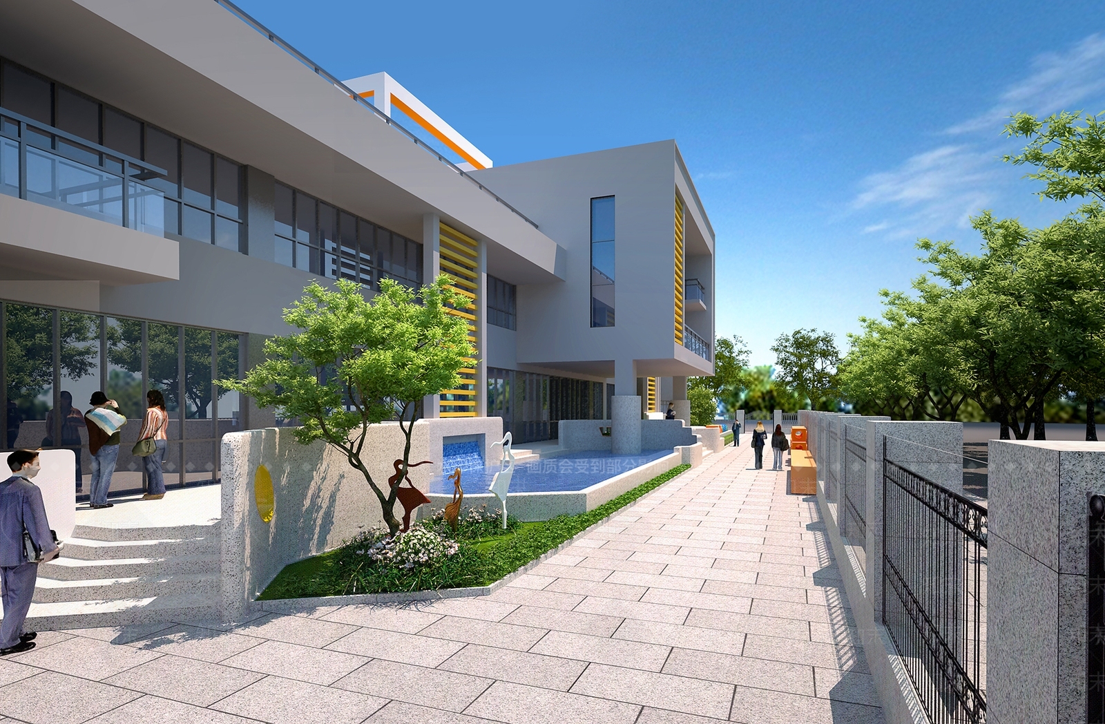 现代学校外观3D模型下载【ID:1139235843】