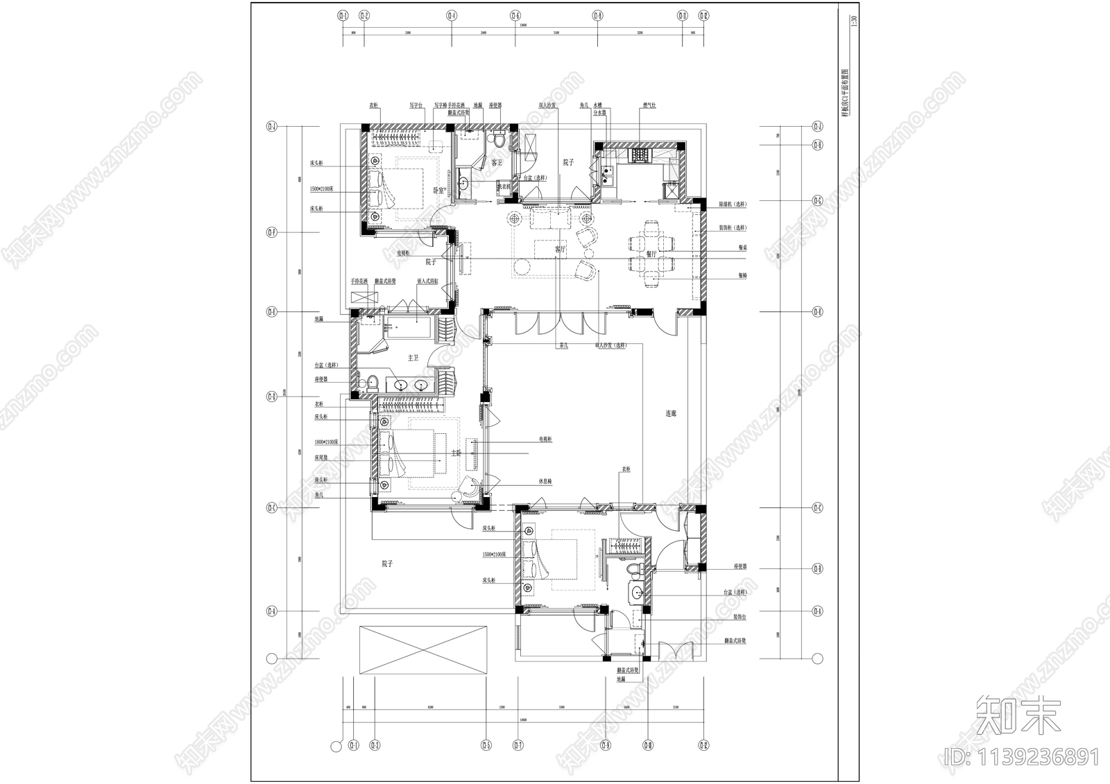 绿城桃李春风中式别墅精装修施工图下载【ID:1139236891】