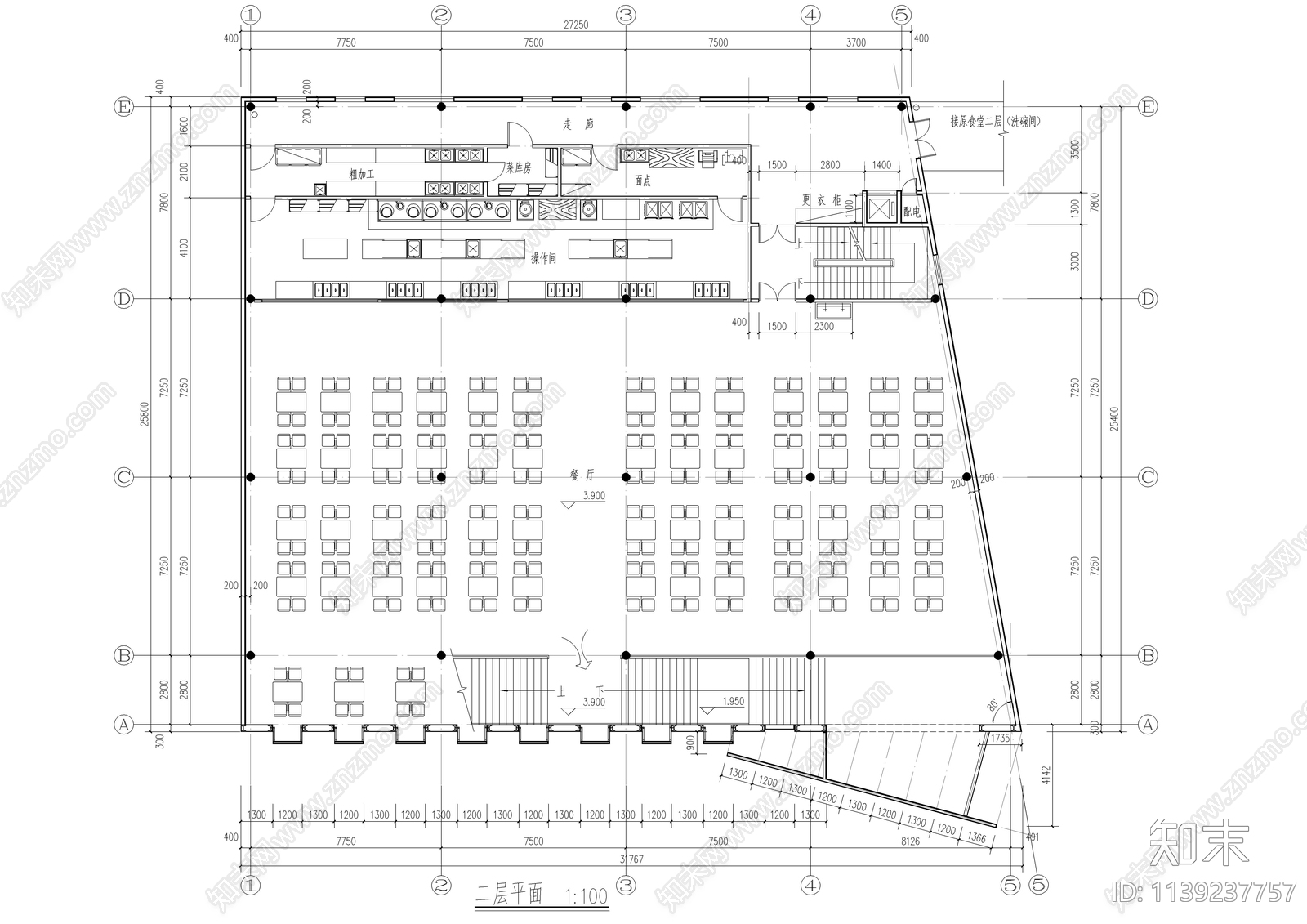 学校三层食堂建筑cad施工图下载【ID:1139237757】