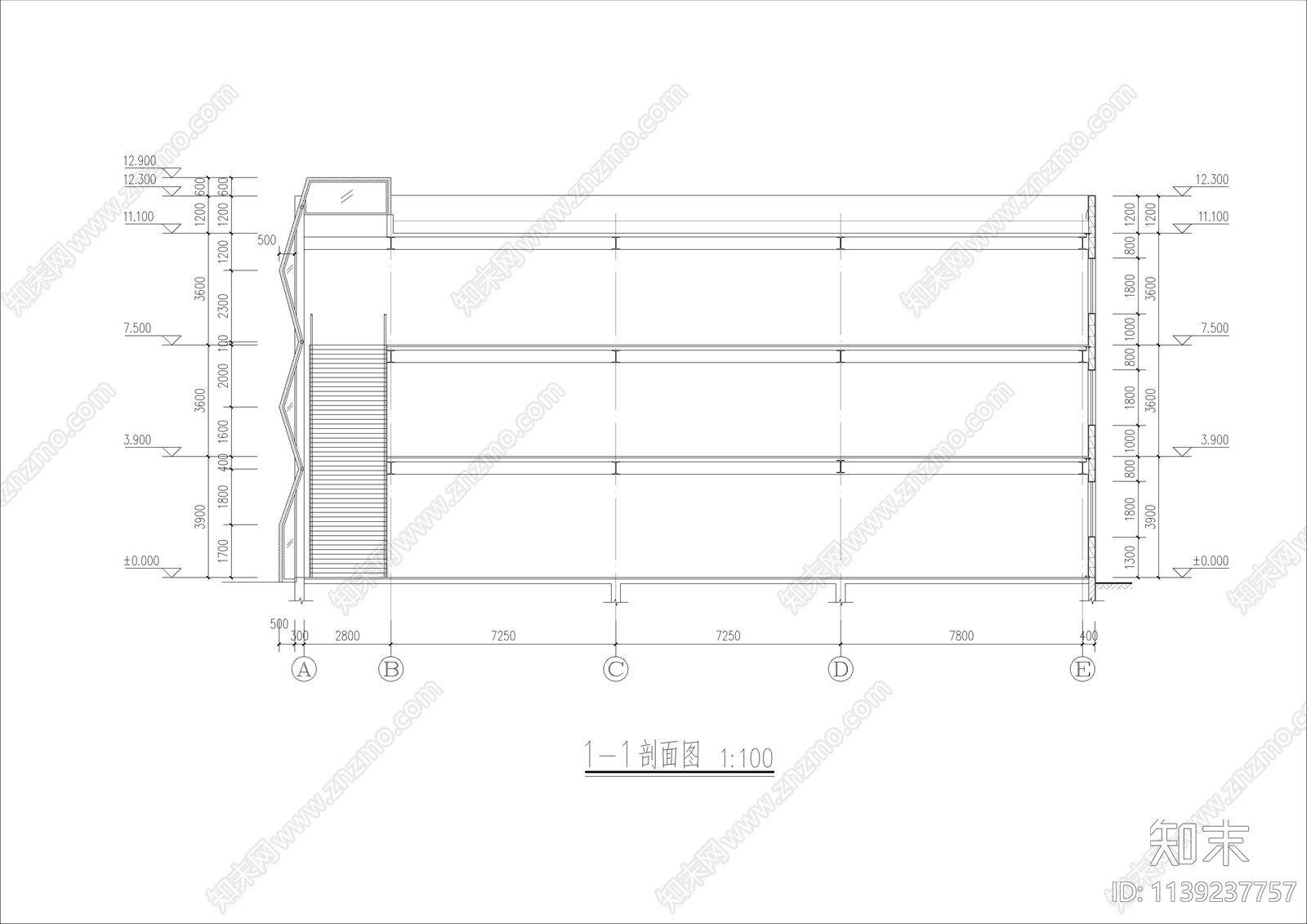 学校三层食堂建筑cad施工图下载【ID:1139237757】