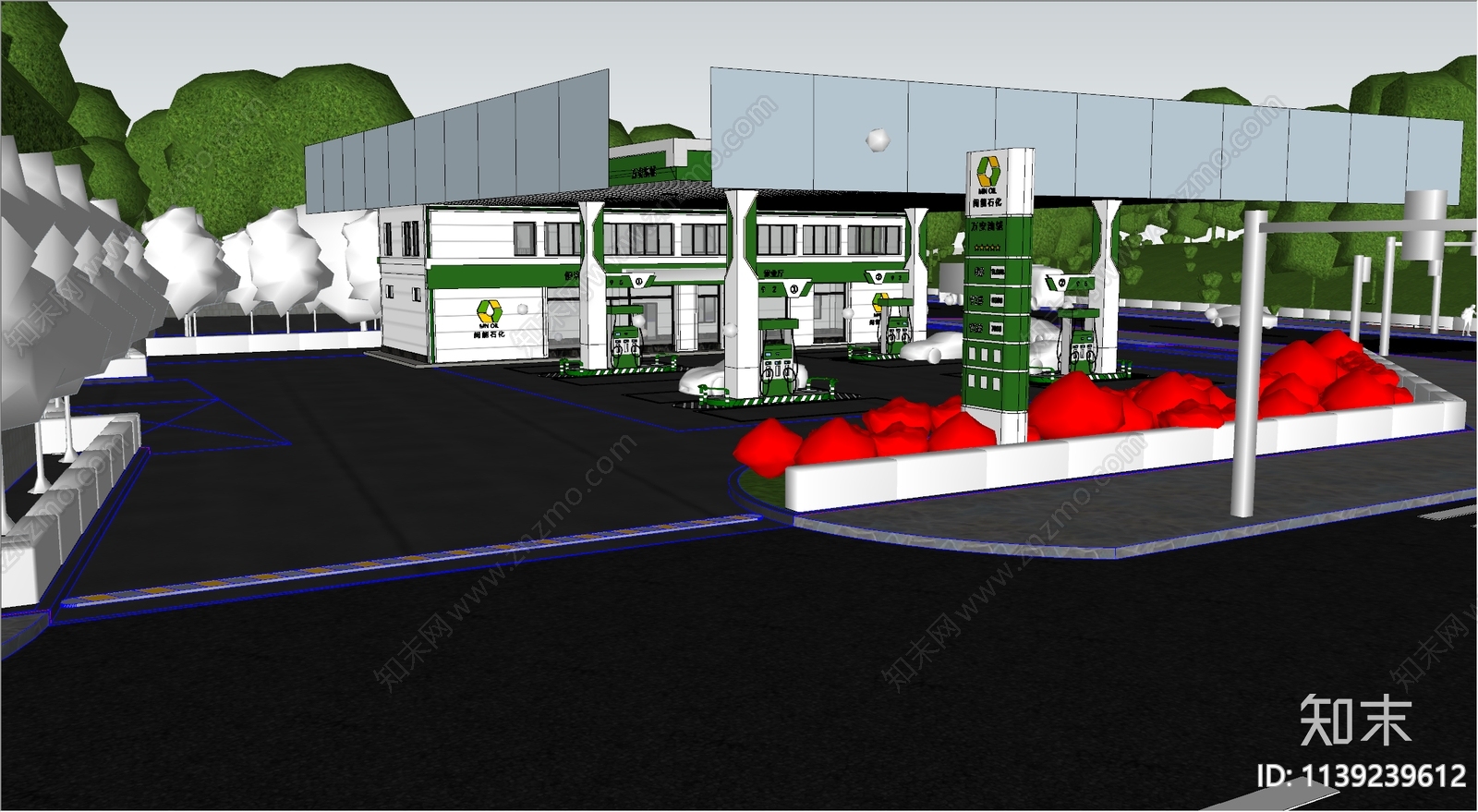 现代汽车加油站SU模型下载【ID:1139239612】