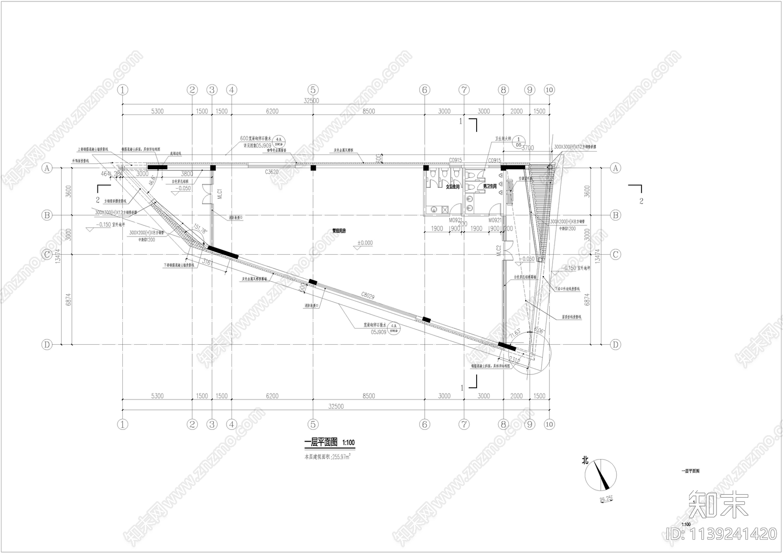 管理用房建筑cad施工图下载【ID:1139241420】