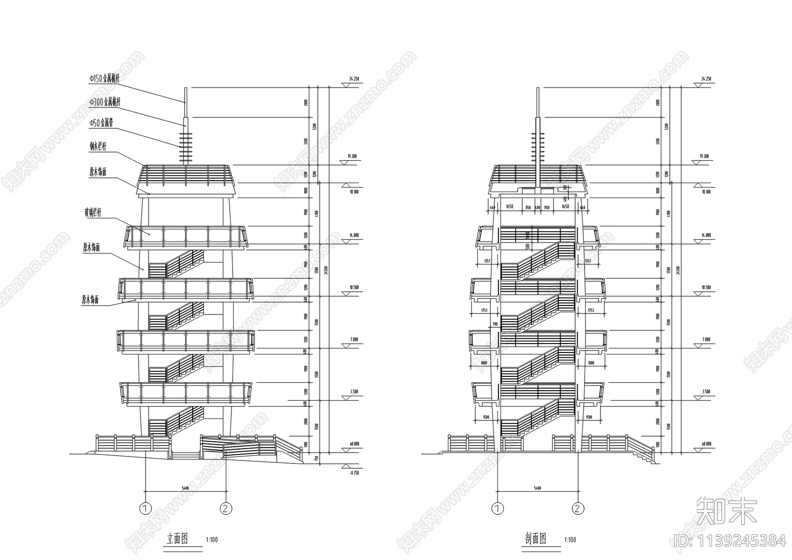 现代古建筑塔详图cad施工图下载【ID:1139245384】