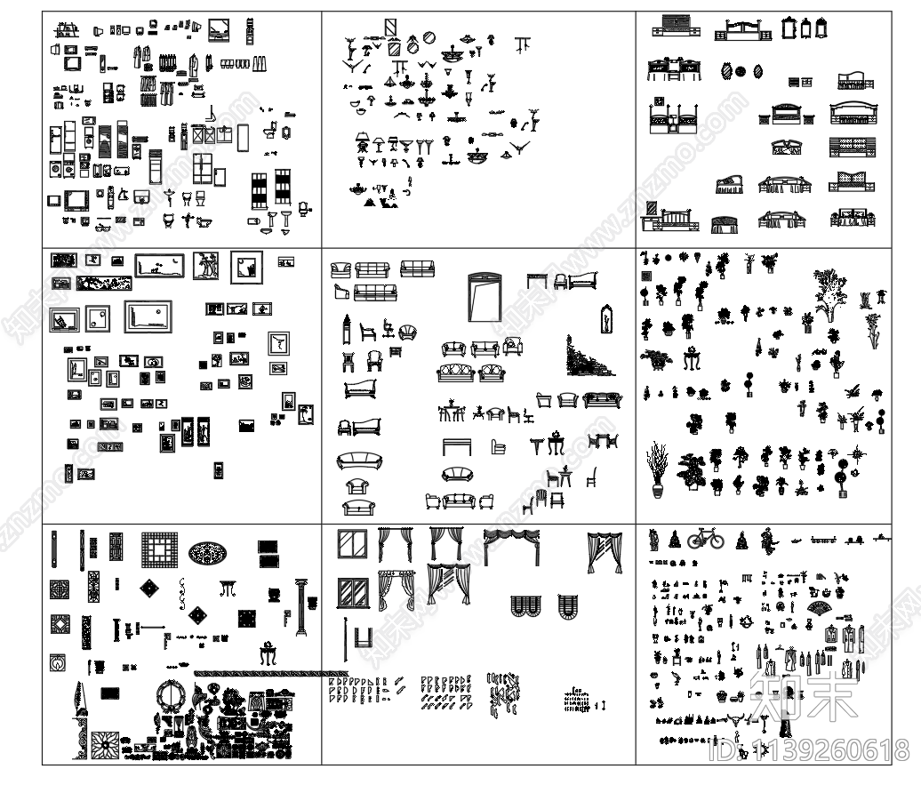 新中式摆件家具饰品cad施工图下载【ID:1139260618】