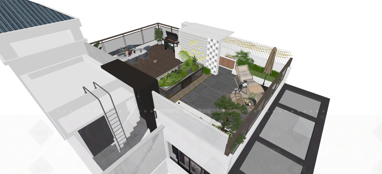 现代屋顶花园SU模型下载【ID:1139267631】_知末su模型网