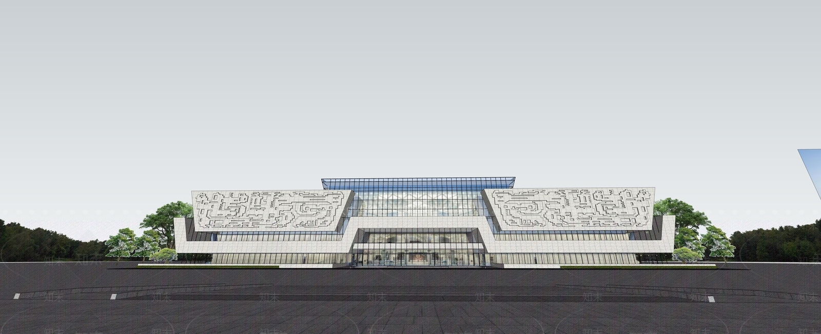 现代展览馆建筑SU模型下载【ID:1139269437】
