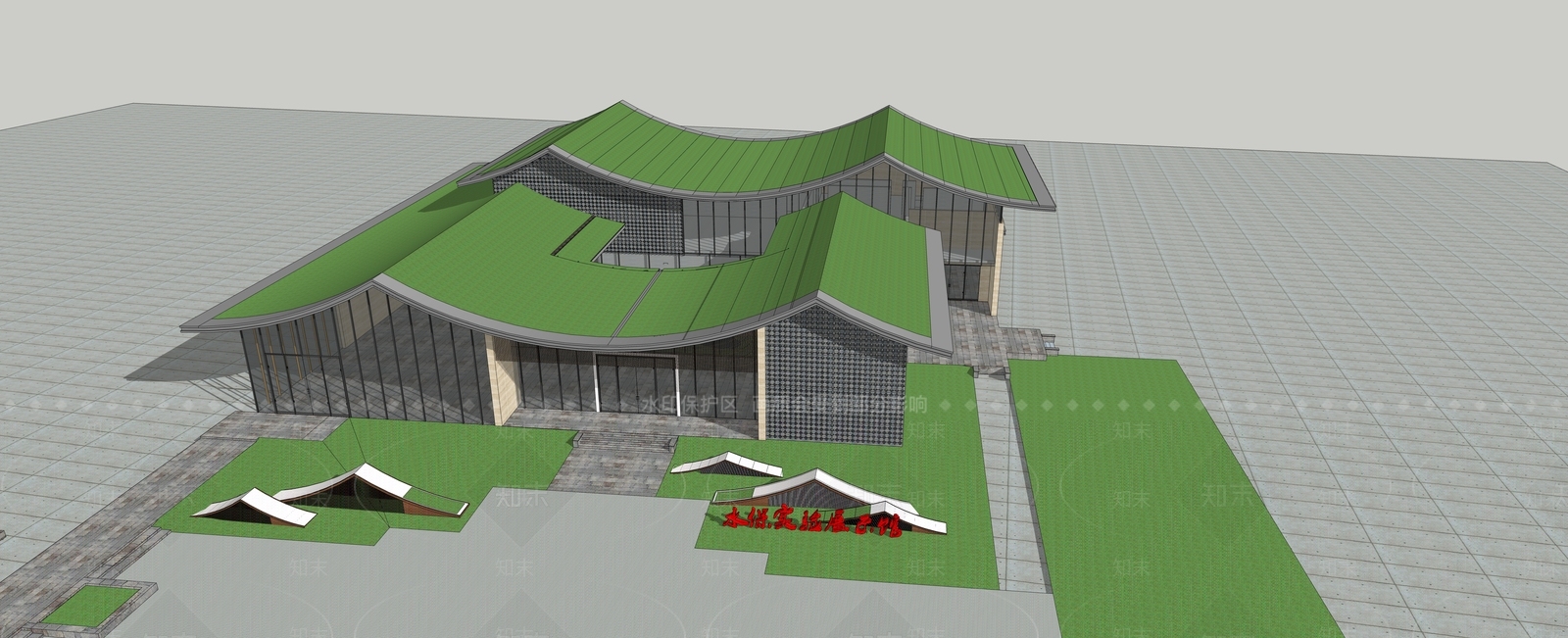 新中式展览馆建筑SU模型下载【ID:1139269723】