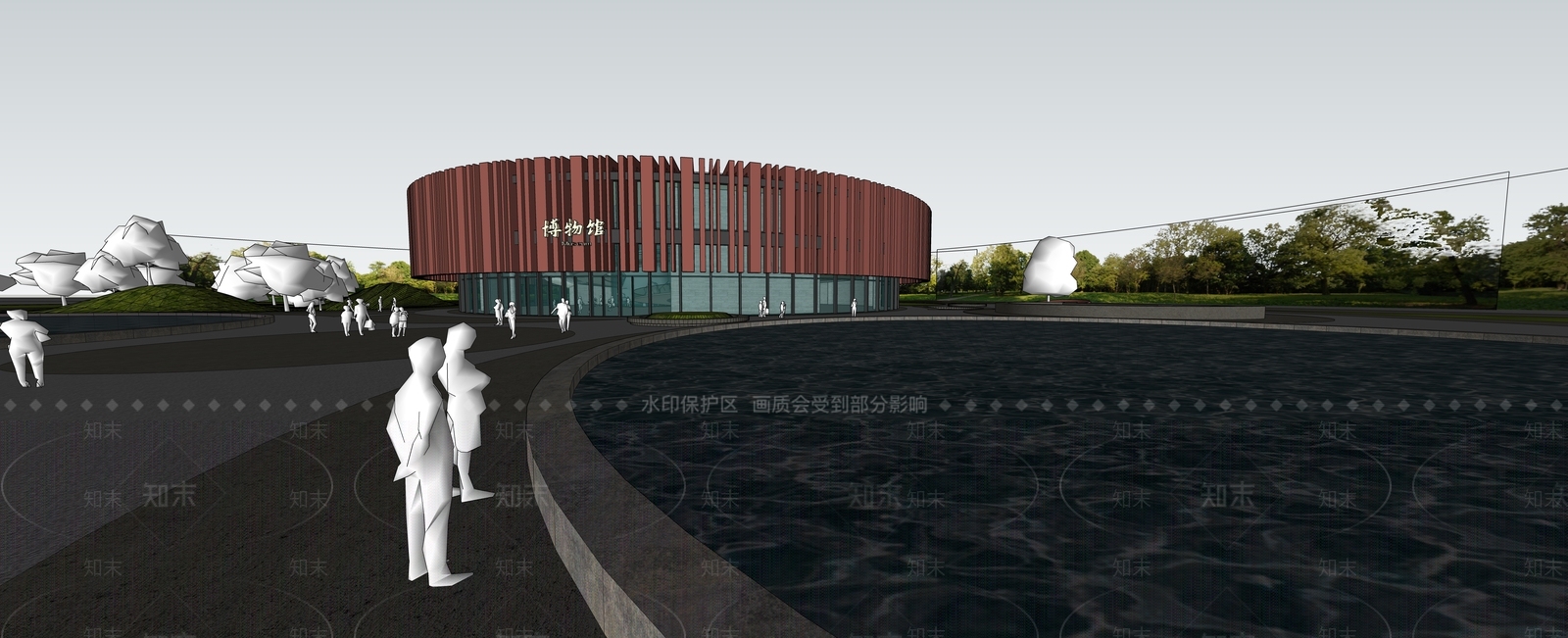 现代展览馆建筑SU模型下载【ID:1139270440】