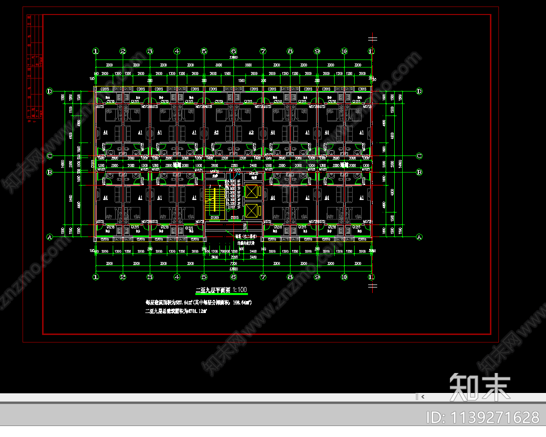 学生宿舍楼建筑cad施工图下载【ID:1139271628】