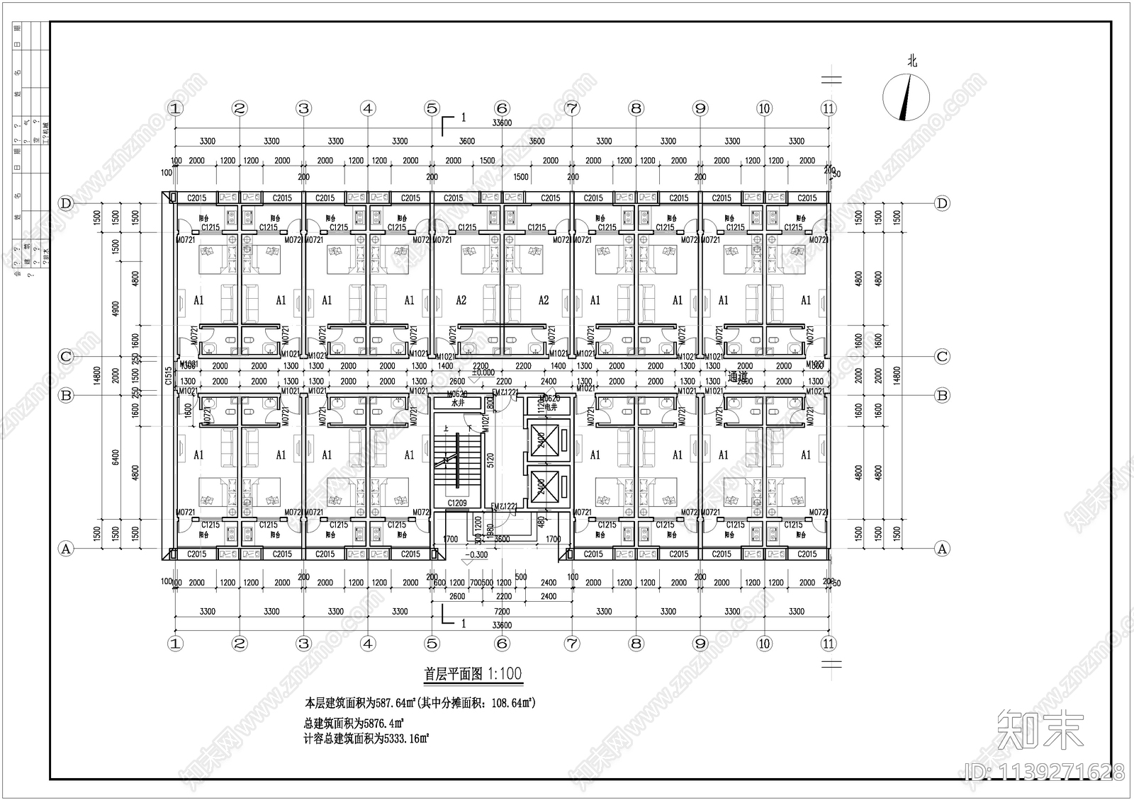 学生宿舍楼建筑cad施工图下载【ID:1139271628】