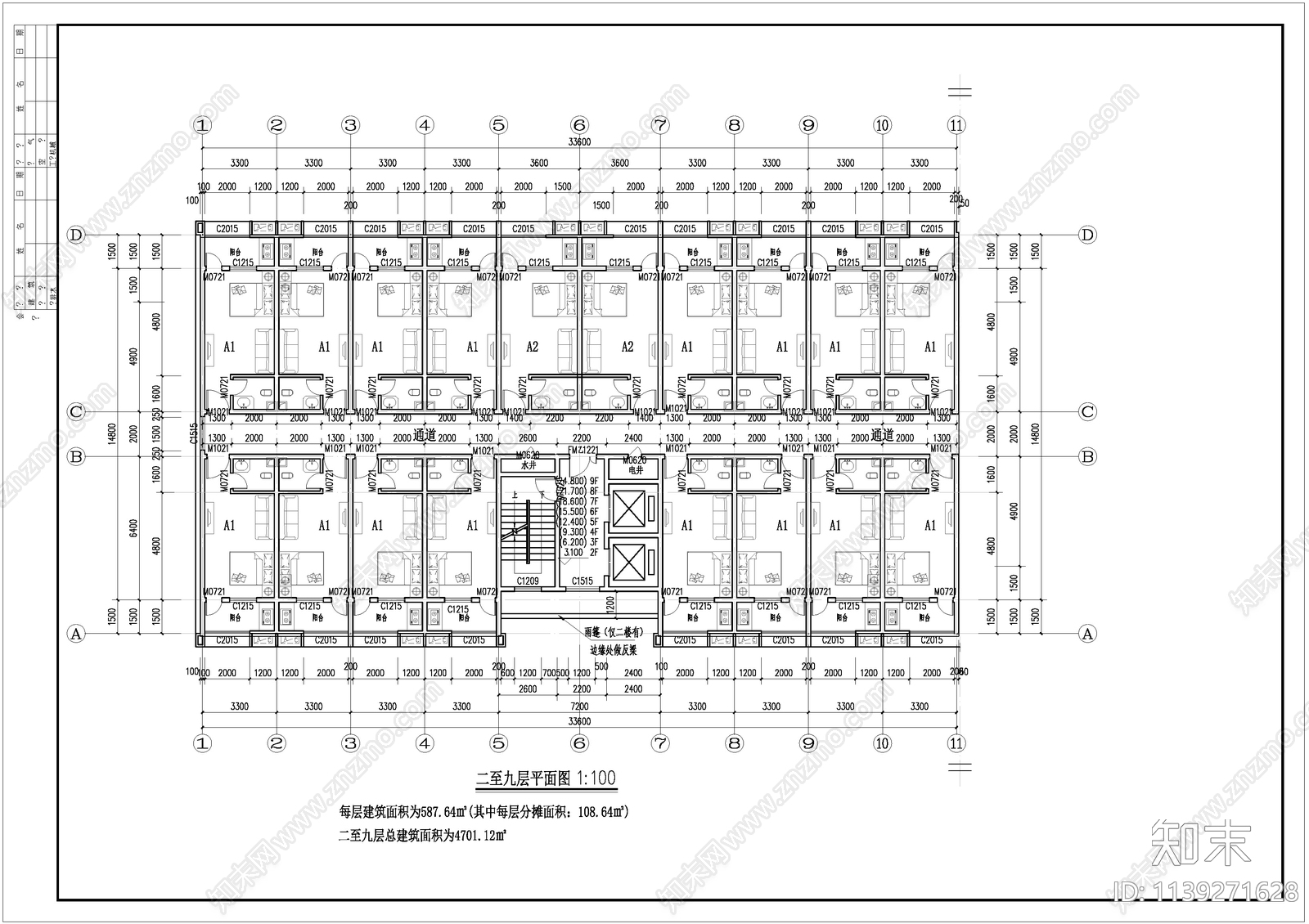 学生宿舍楼建筑cad施工图下载【ID:1139271628】