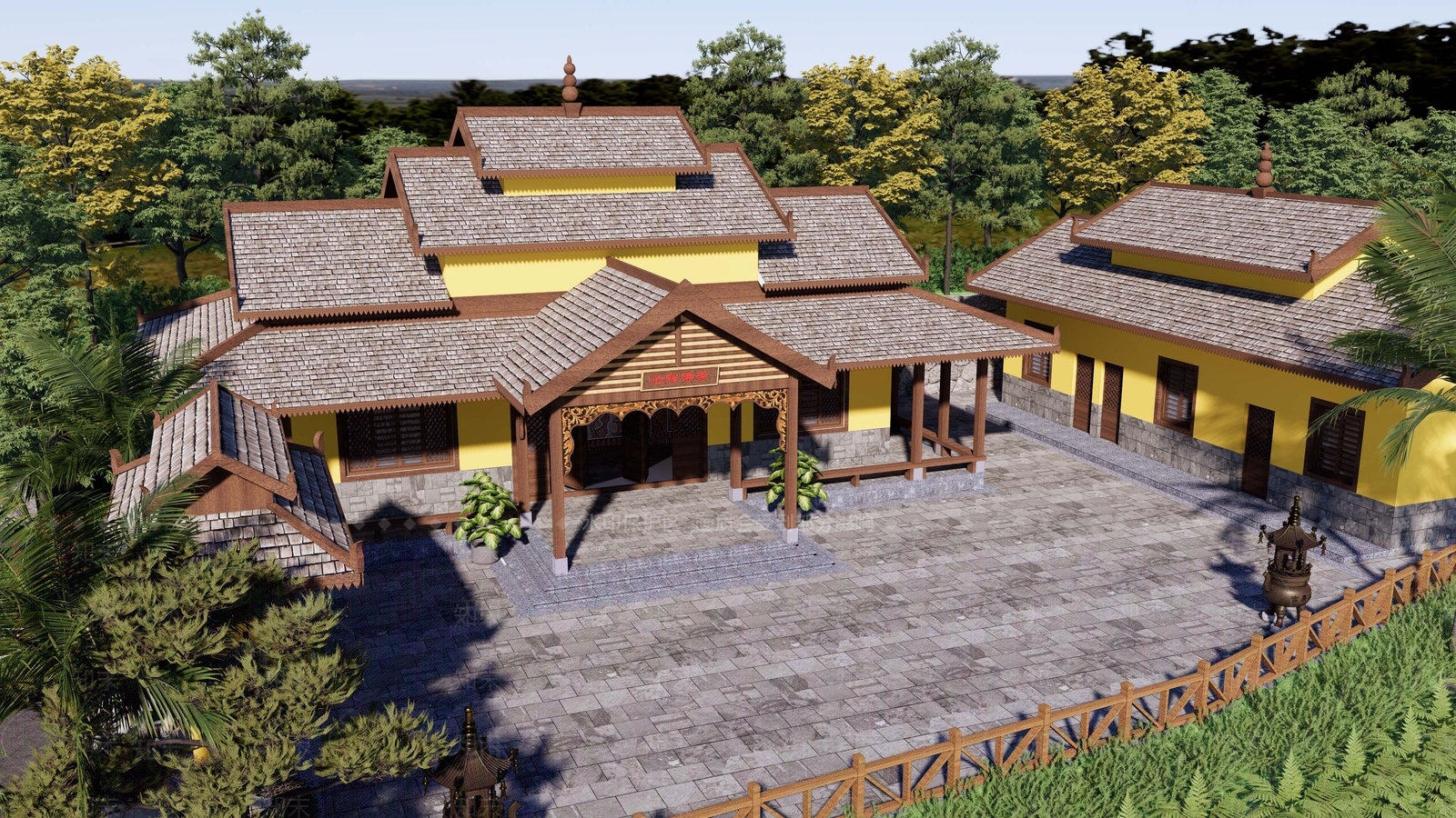 中式古建筑寺庙SU模型下载【ID:1139608660】_知末su模型网