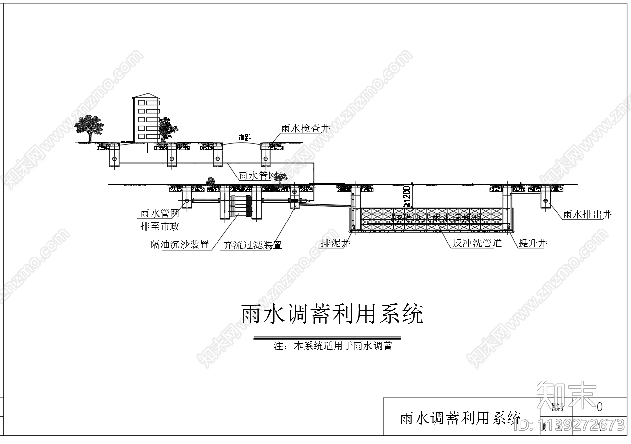 雨水收集利用系统流程cad施工图下载【ID:1139272673】