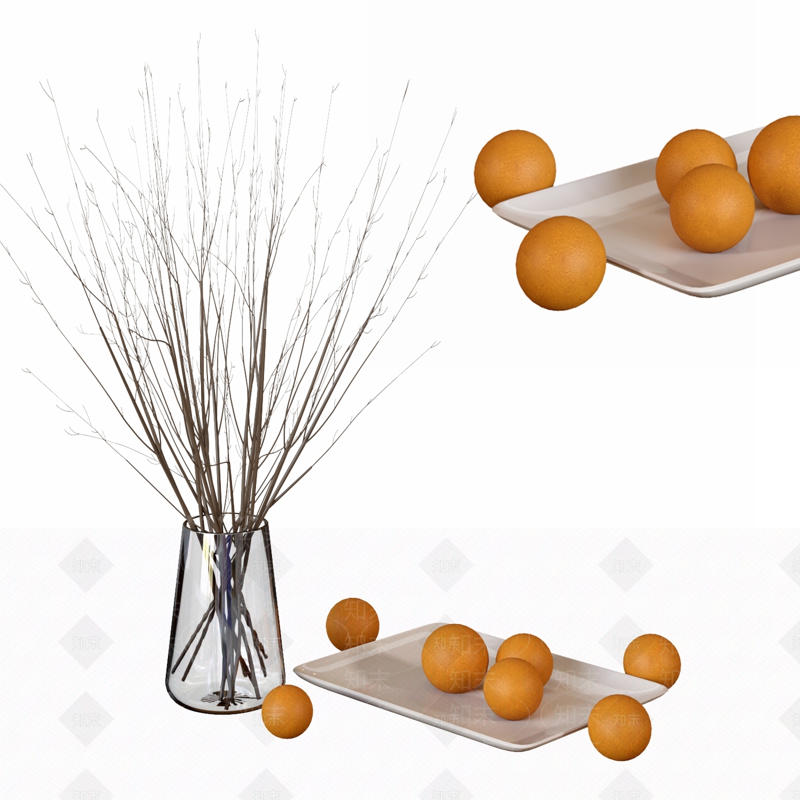 现代果盘摆件组合3D模型下载【ID:1139277240】