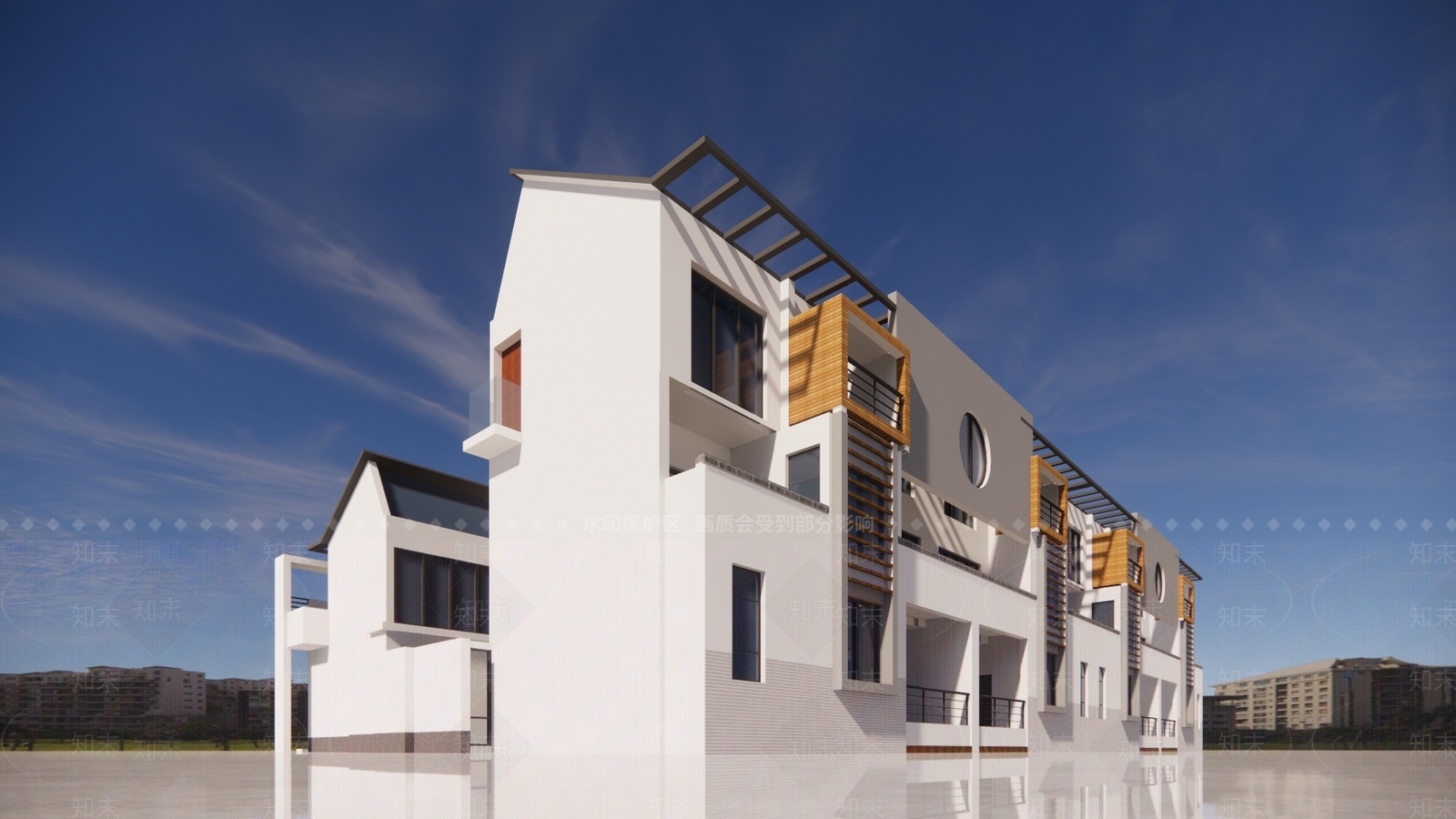 现代坡屋顶联排别墅SU模型下载【ID:1139288326】