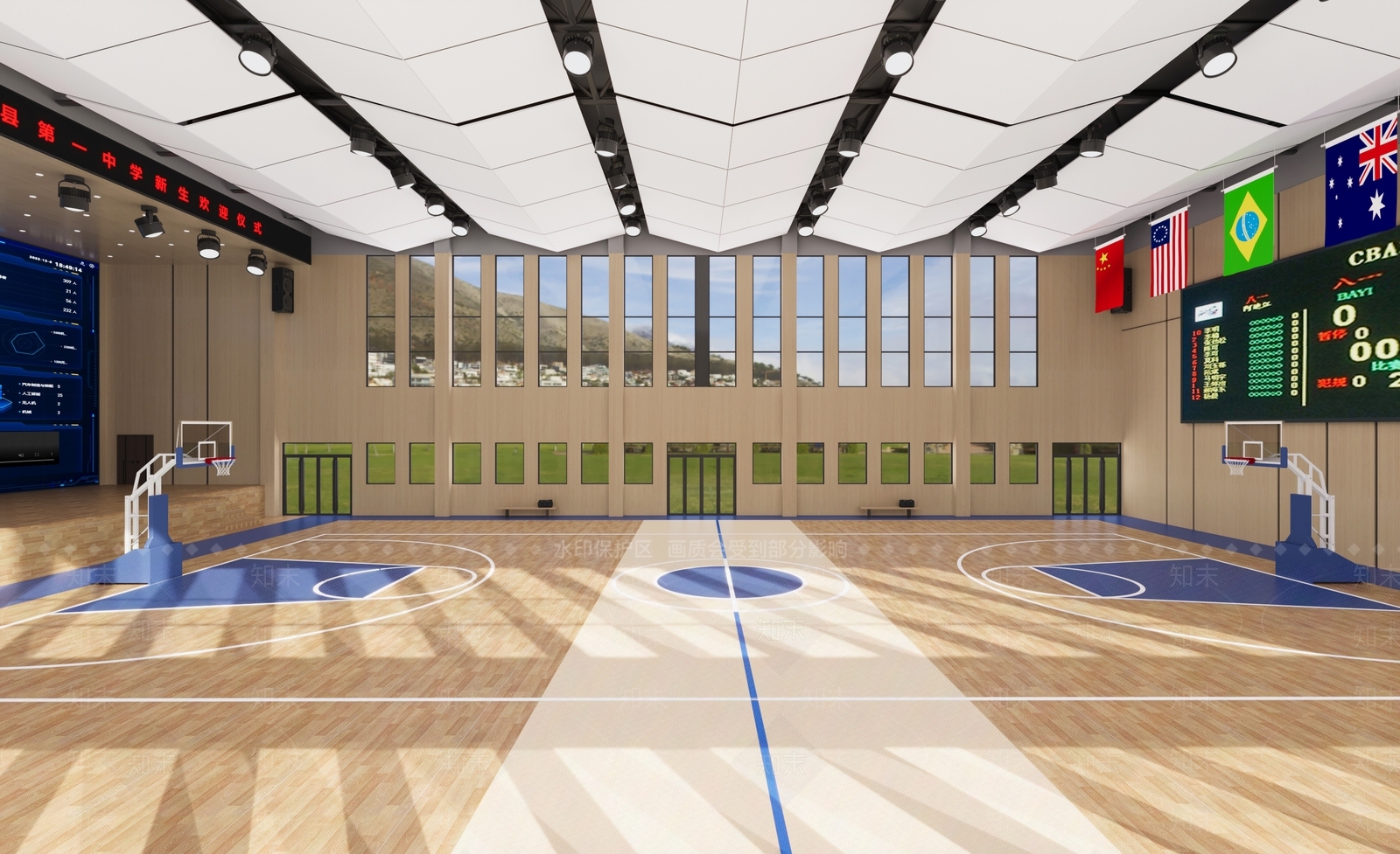 现代室内篮球场3D模型下载【ID:1139295779】