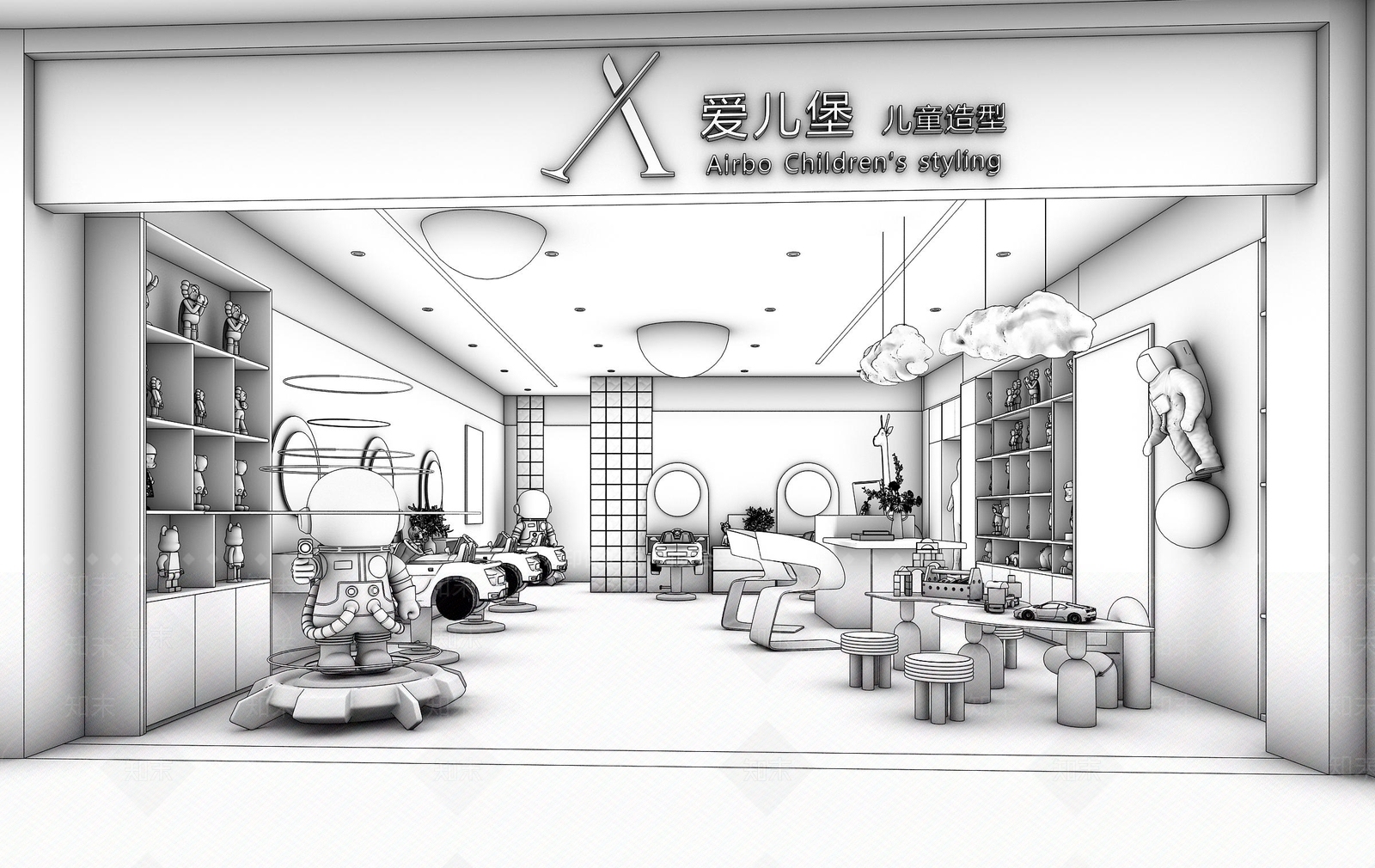 现代美发店3D模型下载【ID:1139297371】