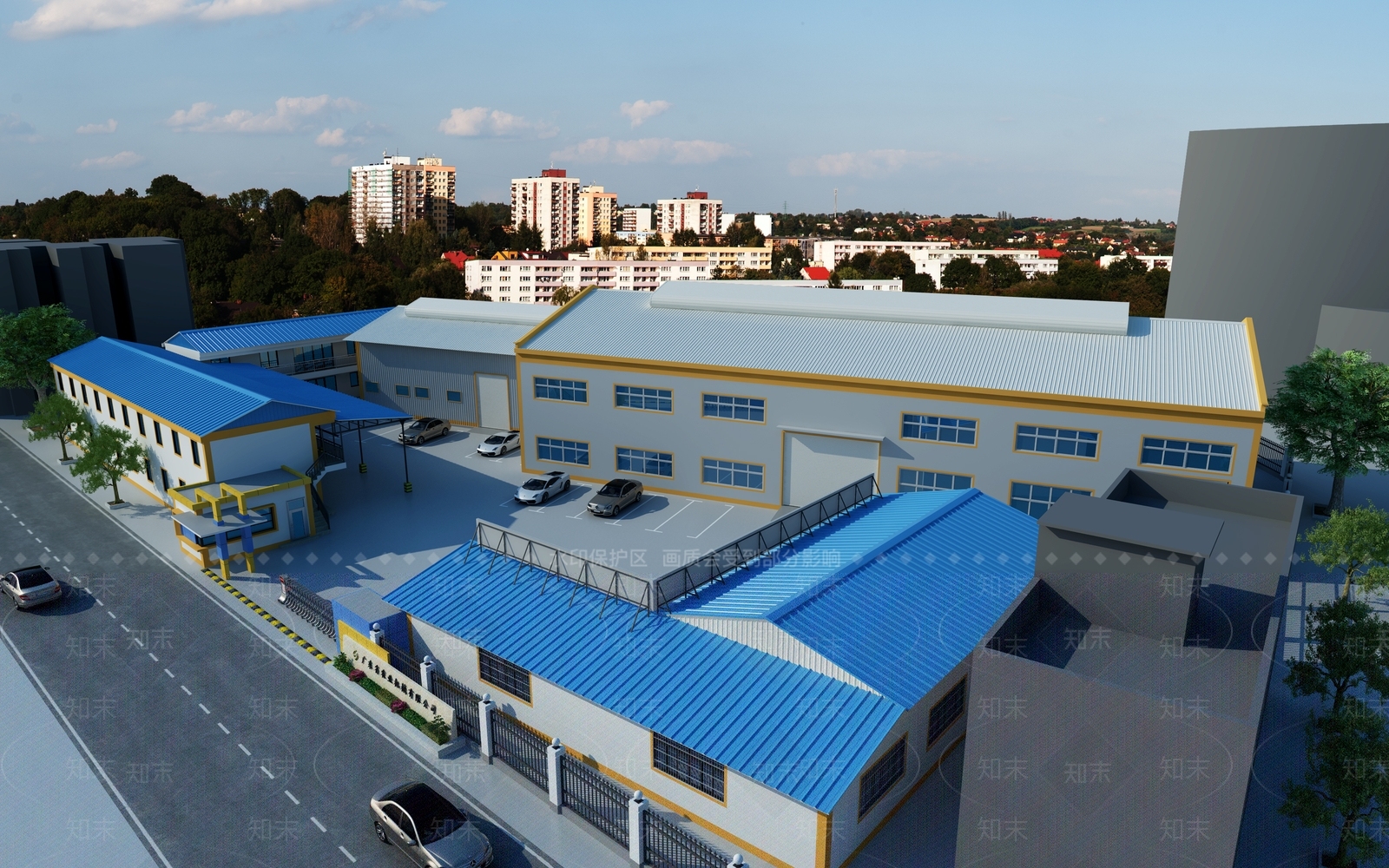 现代工厂外观3D模型下载【ID:1139300362】