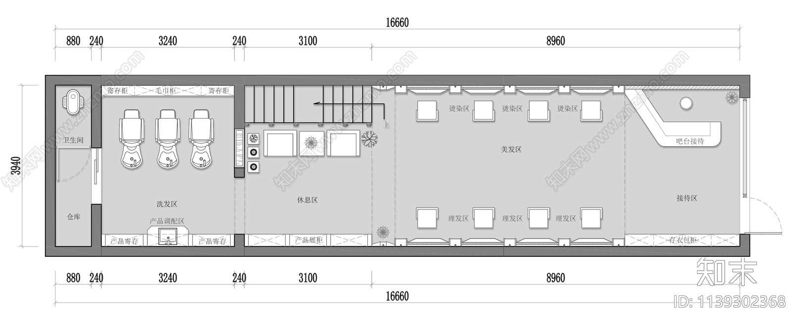 现代美发店平面图施工图下载【ID:1139302368】