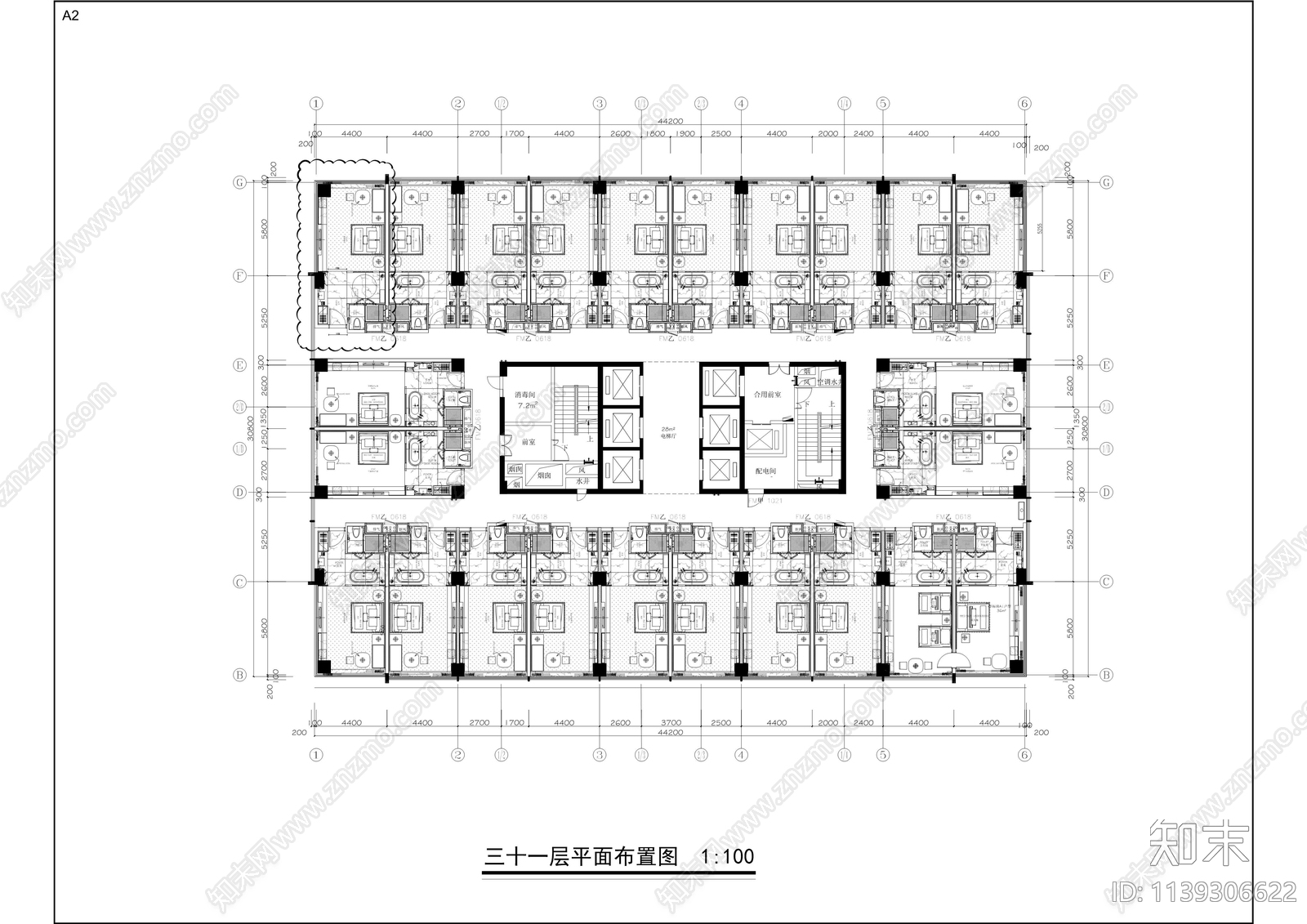 光明港梅园国际大酒店客房cad施工图下载【ID:1139306622】
