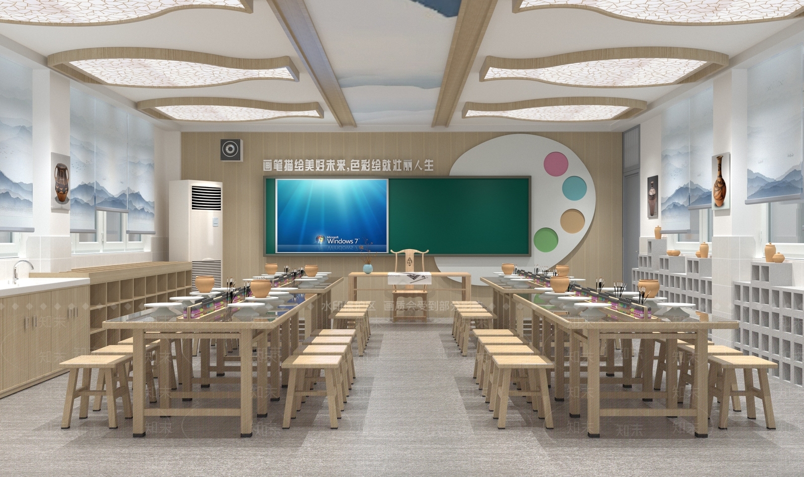 现代彩绘教室3D模型下载【ID:1139307875】