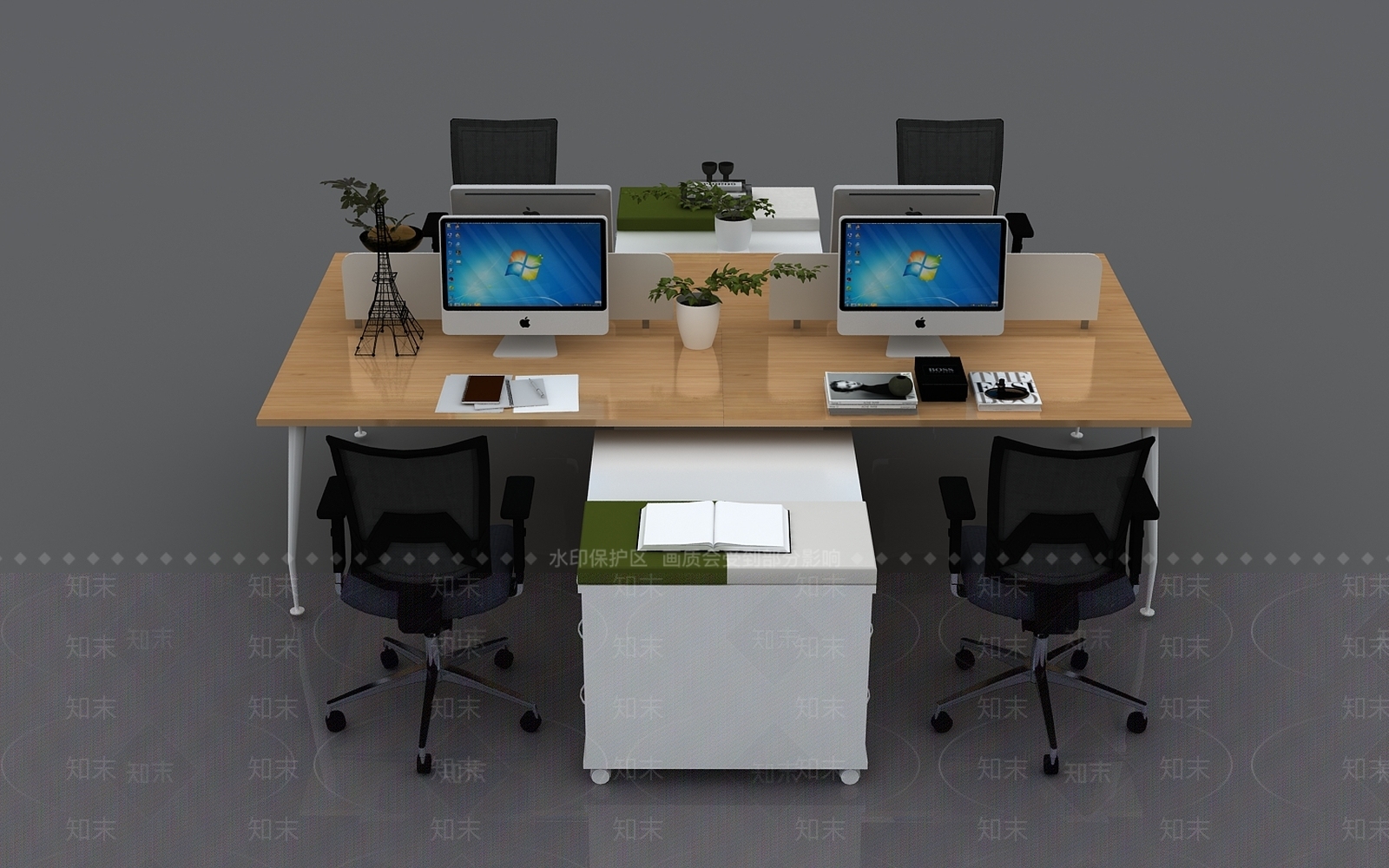 现代办公桌椅组合3D模型下载【ID:1139340271】