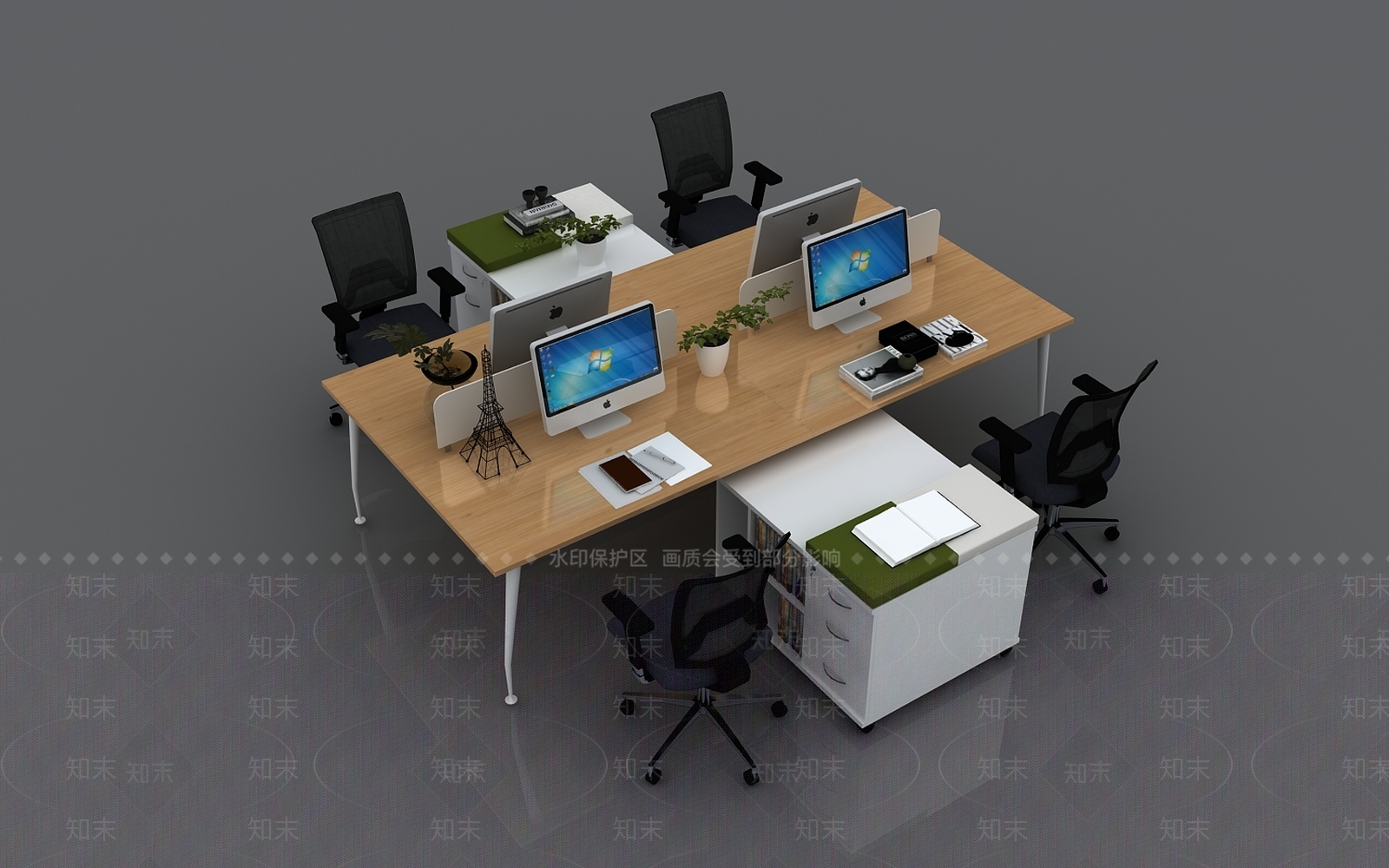 现代办公桌椅组合3D模型下载【ID:1139340271】