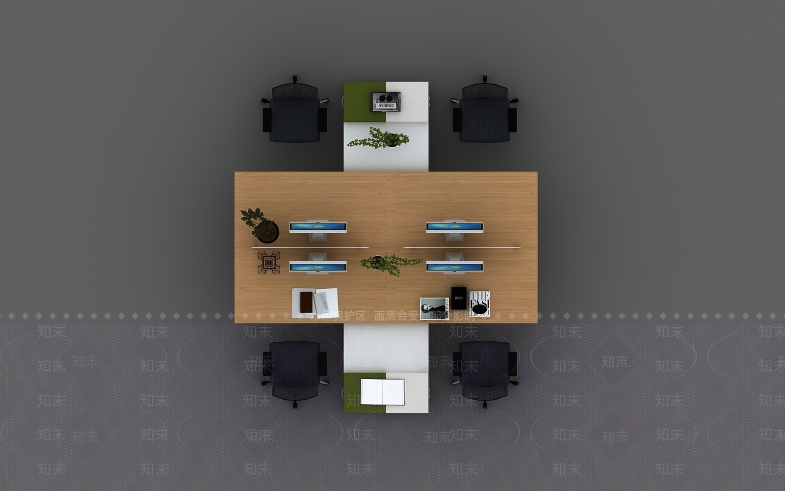 现代办公桌椅组合3D模型下载【ID:1139340271】