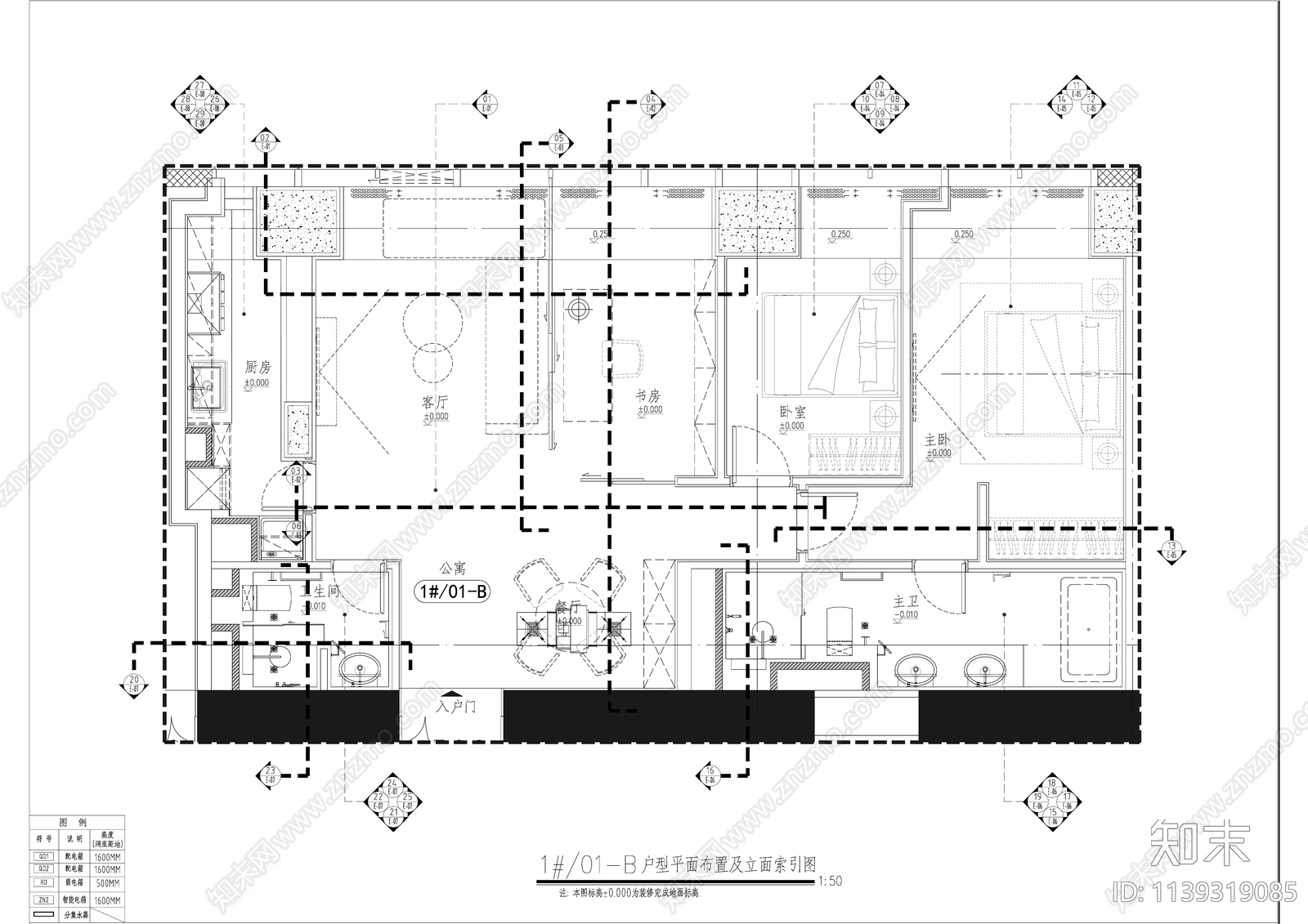 现代简约120平米万科公寓精装修cad施工图下载【ID:1139319085】