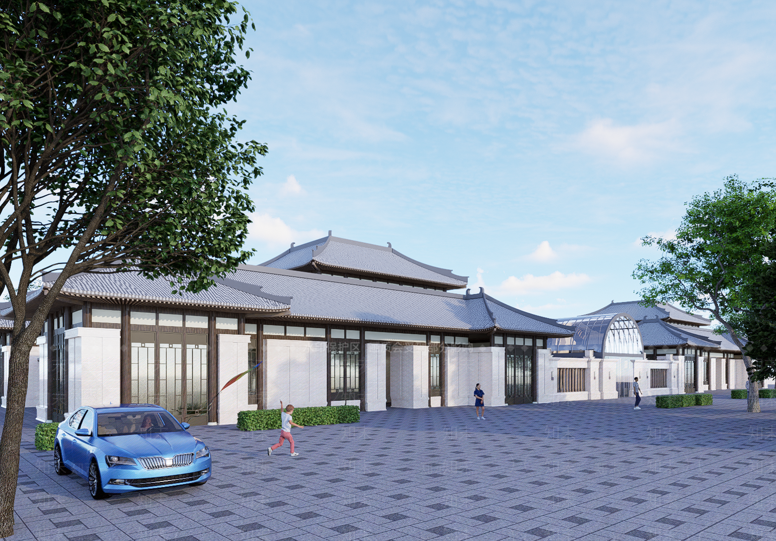 中式风格展览馆建筑SU模型下载【ID:1139321726】