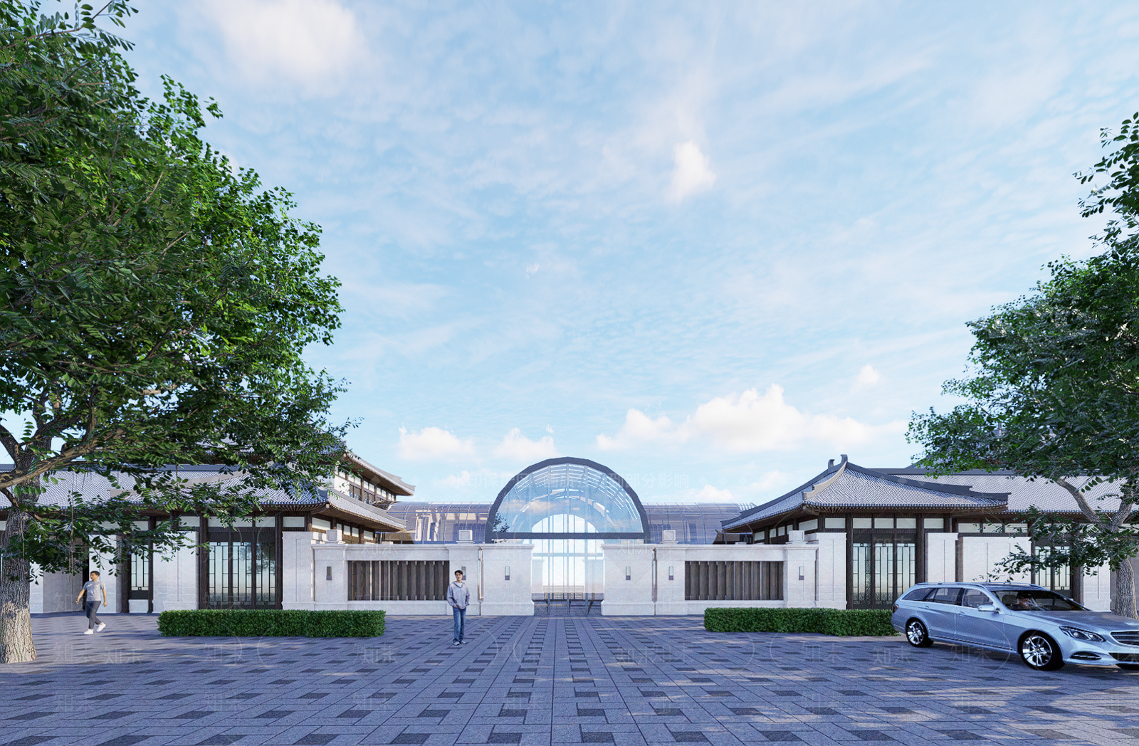 中式风格展览馆建筑SU模型下载【ID:1139321726】