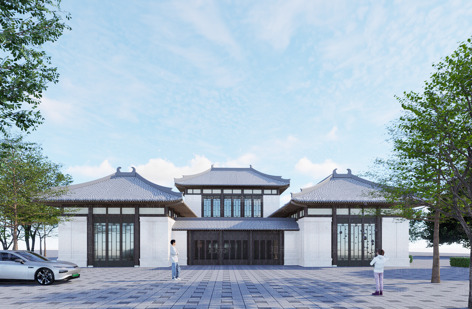中式风格展览馆建筑SU模型下载【ID:1139321726】