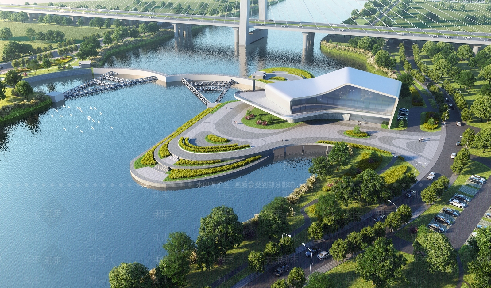 现代展览馆建筑SU模型下载【ID:1139323805】