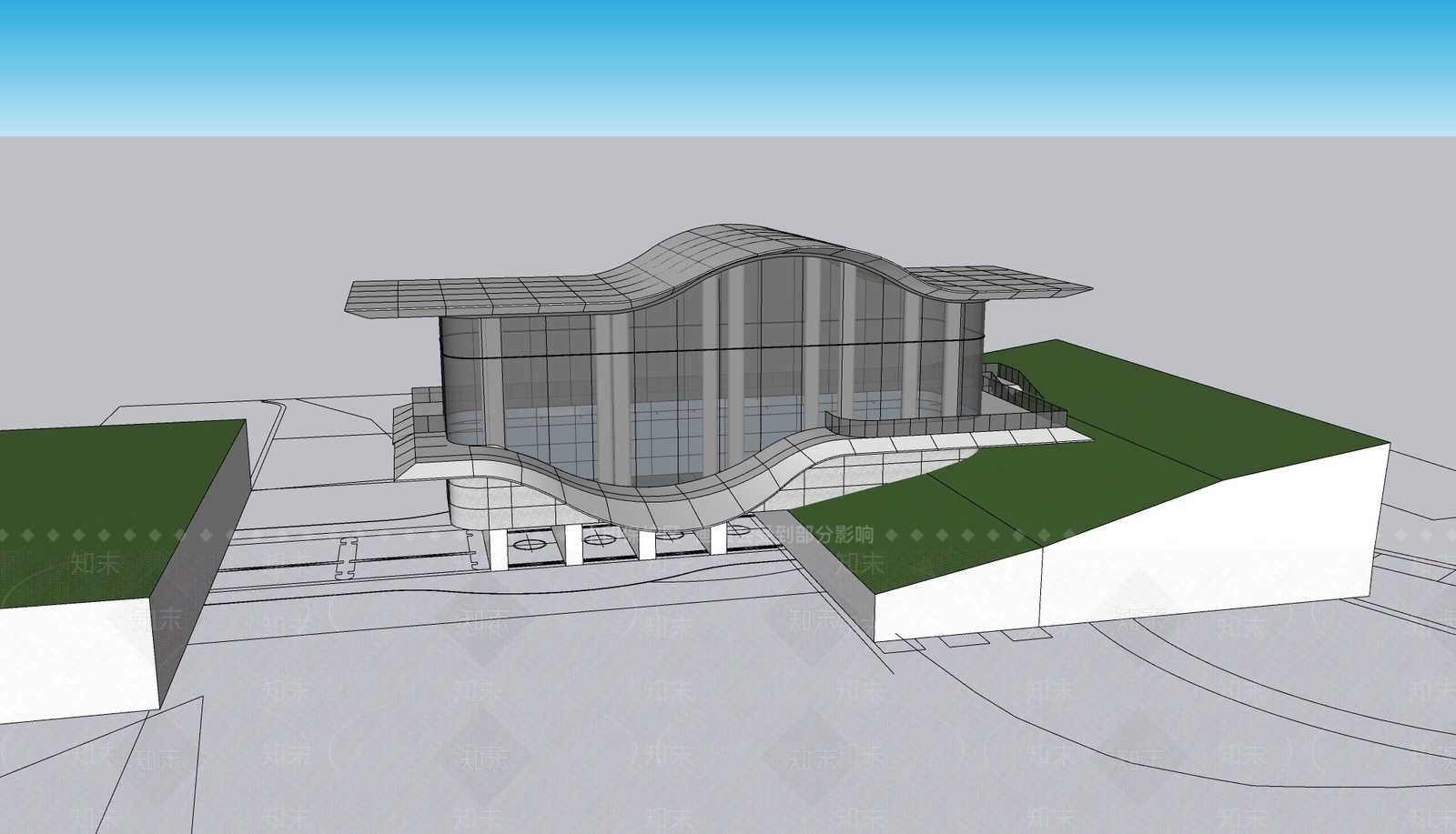 现代展览馆建筑SU模型下载【ID:1139324300】