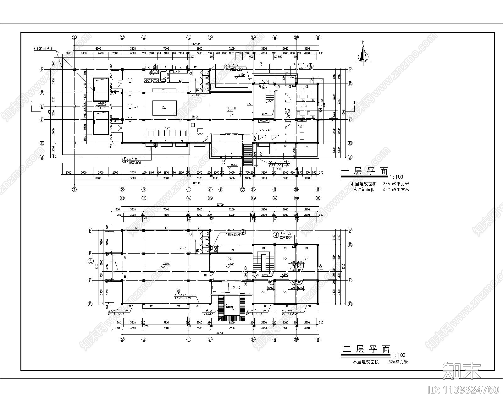 会所建筑平立剖cad施工图下载【ID:1139324760】