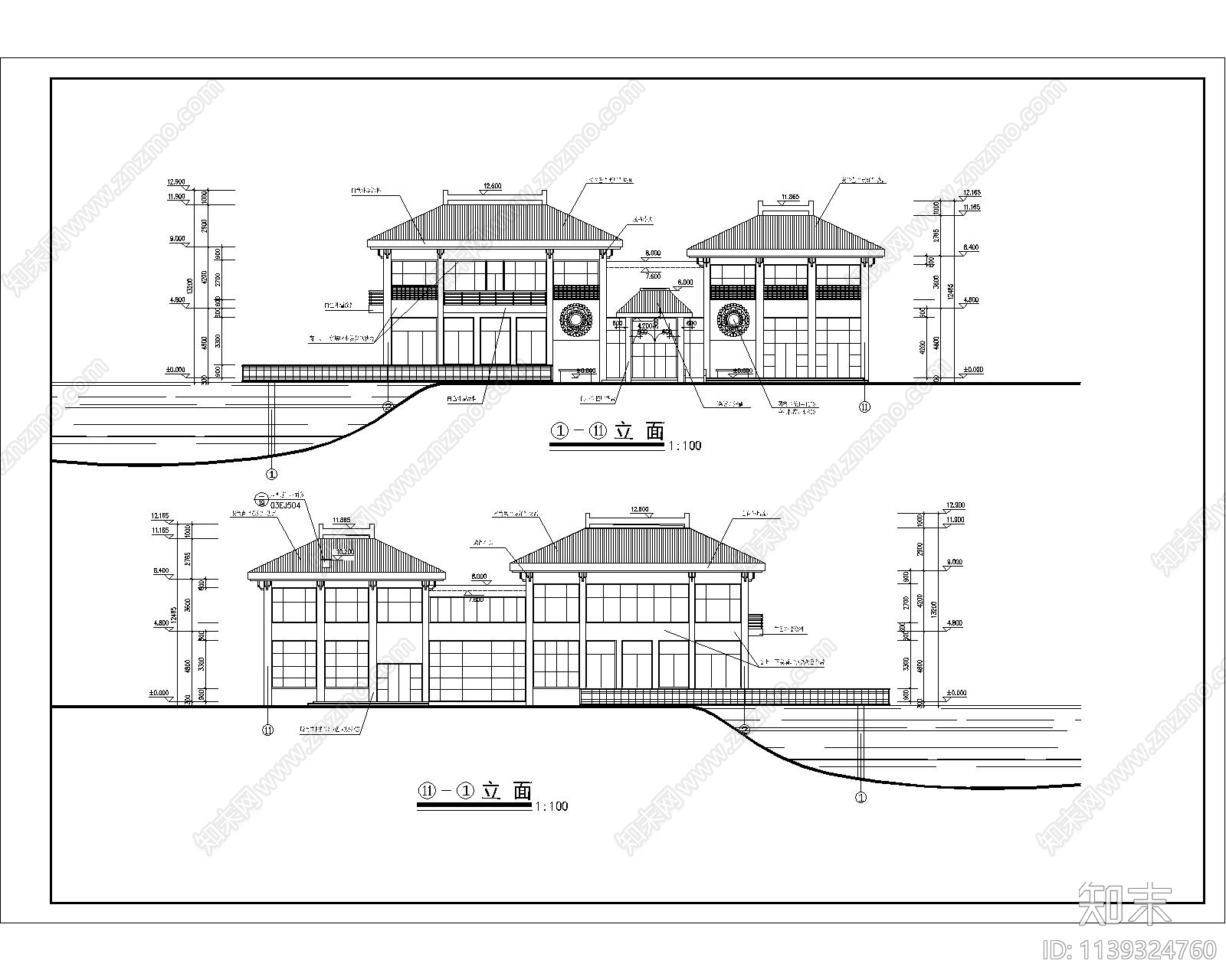 会所建筑平立剖cad施工图下载【ID:1139324760】