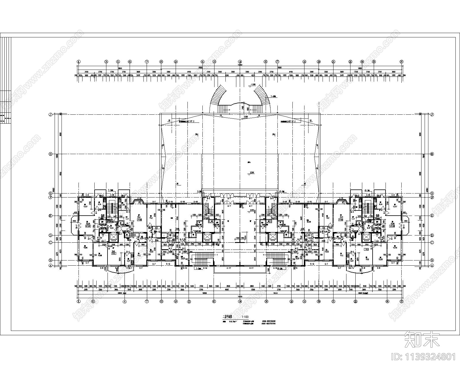 多层小区住宅楼建筑cad施工图下载【ID:1139324801】