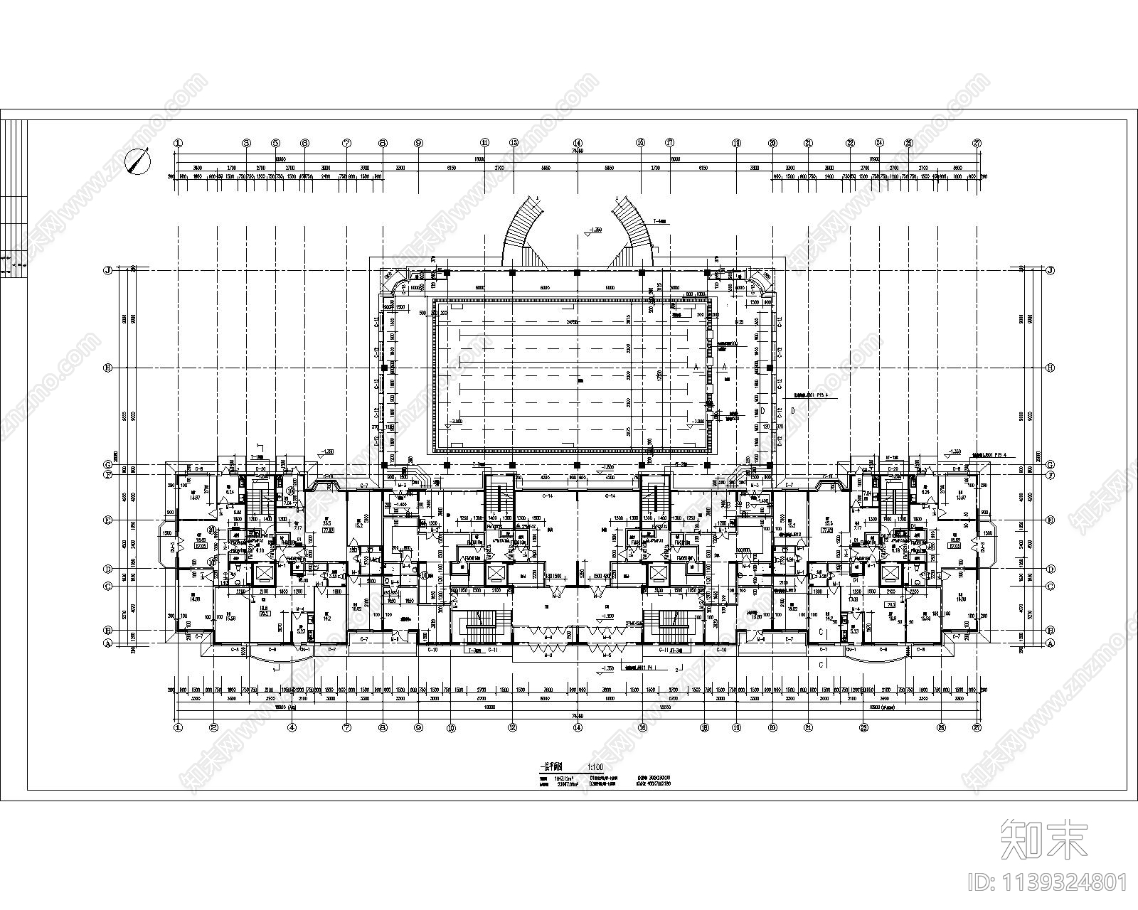 多层小区住宅楼建筑cad施工图下载【ID:1139324801】