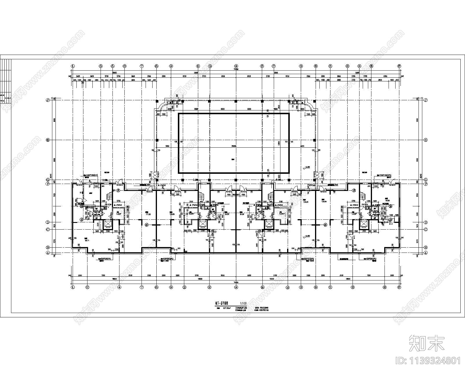 多层小区住宅楼建筑cad施工图下载【ID:1139324801】