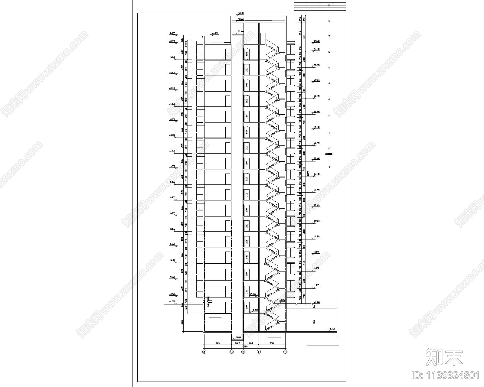 多层小区住宅楼建筑cad施工图下载【ID:1139324801】