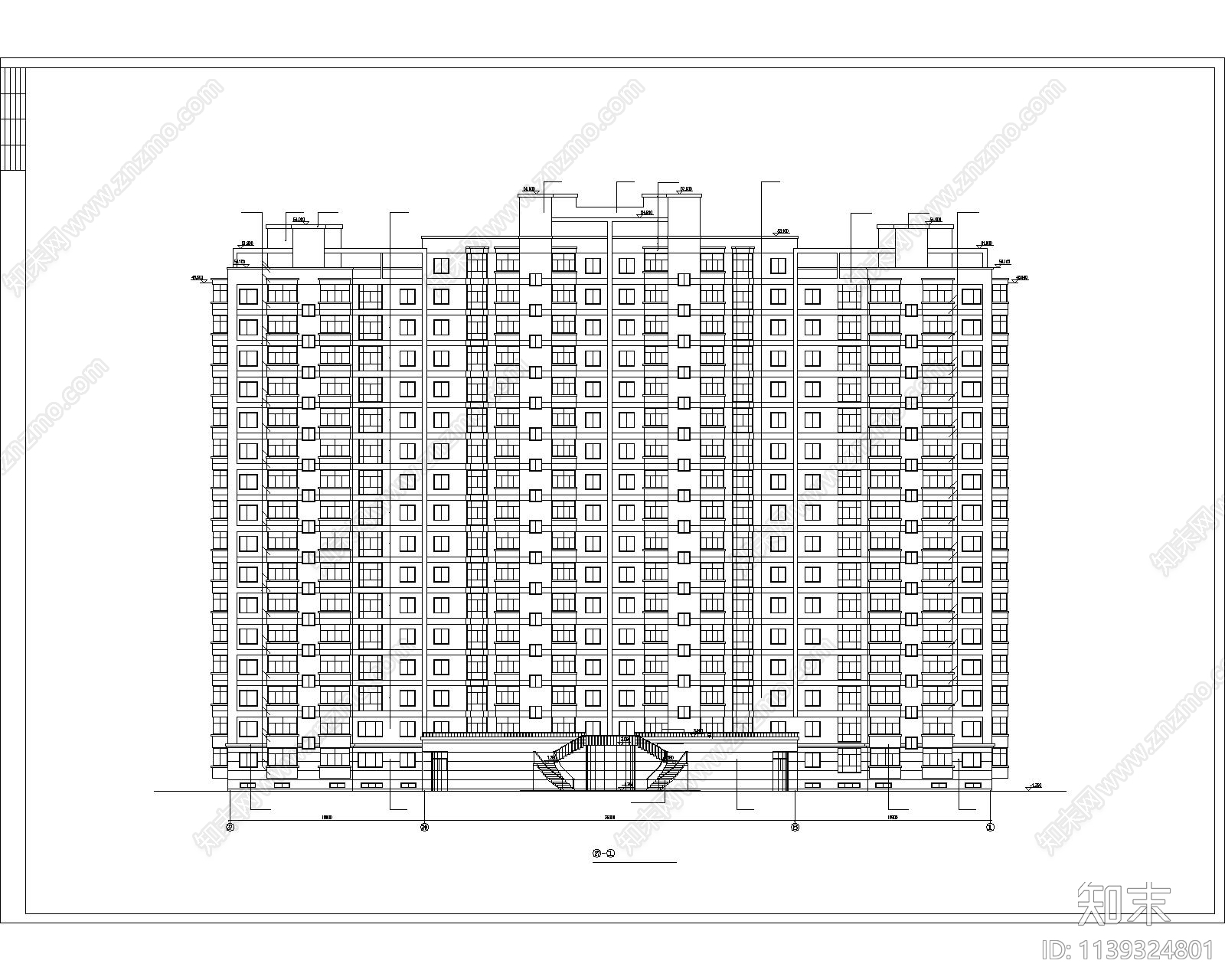 多层小区住宅楼建筑cad施工图下载【ID:1139324801】