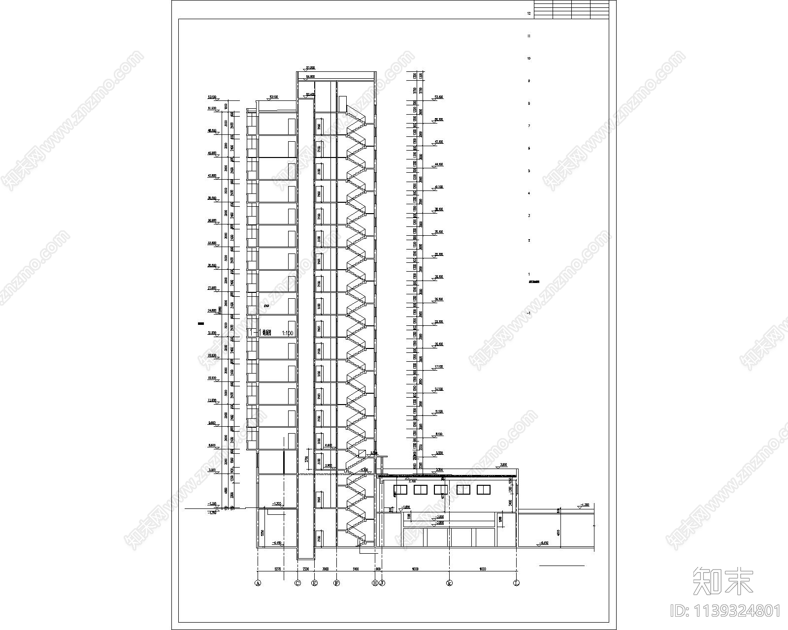 多层小区住宅楼建筑cad施工图下载【ID:1139324801】