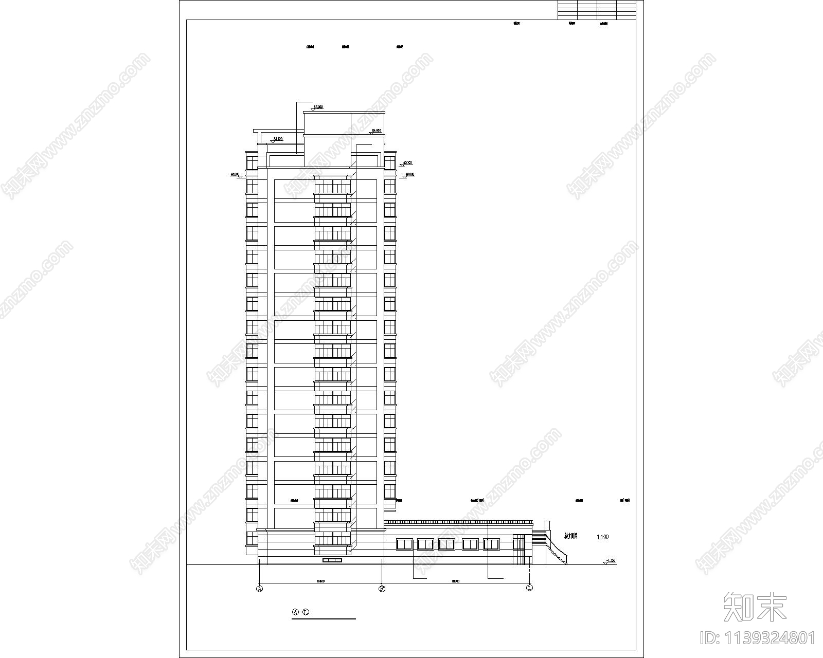 多层小区住宅楼建筑cad施工图下载【ID:1139324801】